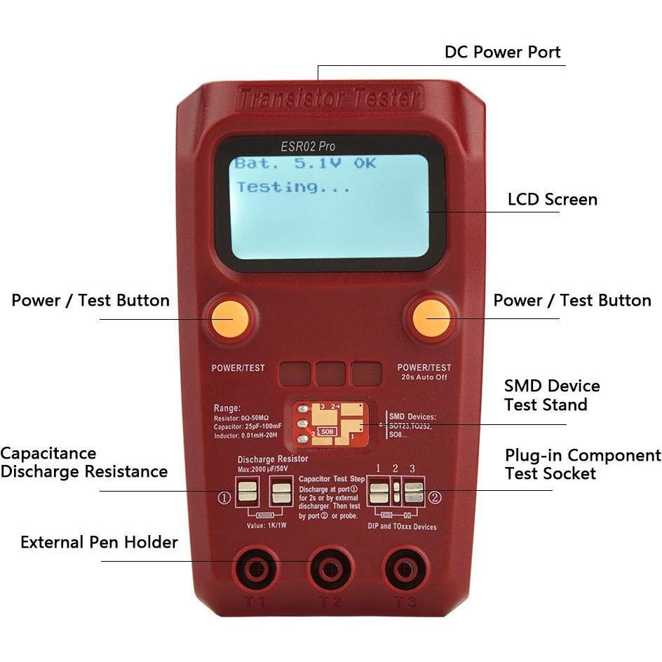 Probador Digital de Transistores BSIDE ESR02 Pro - Medidor de Capacitores e Inductores