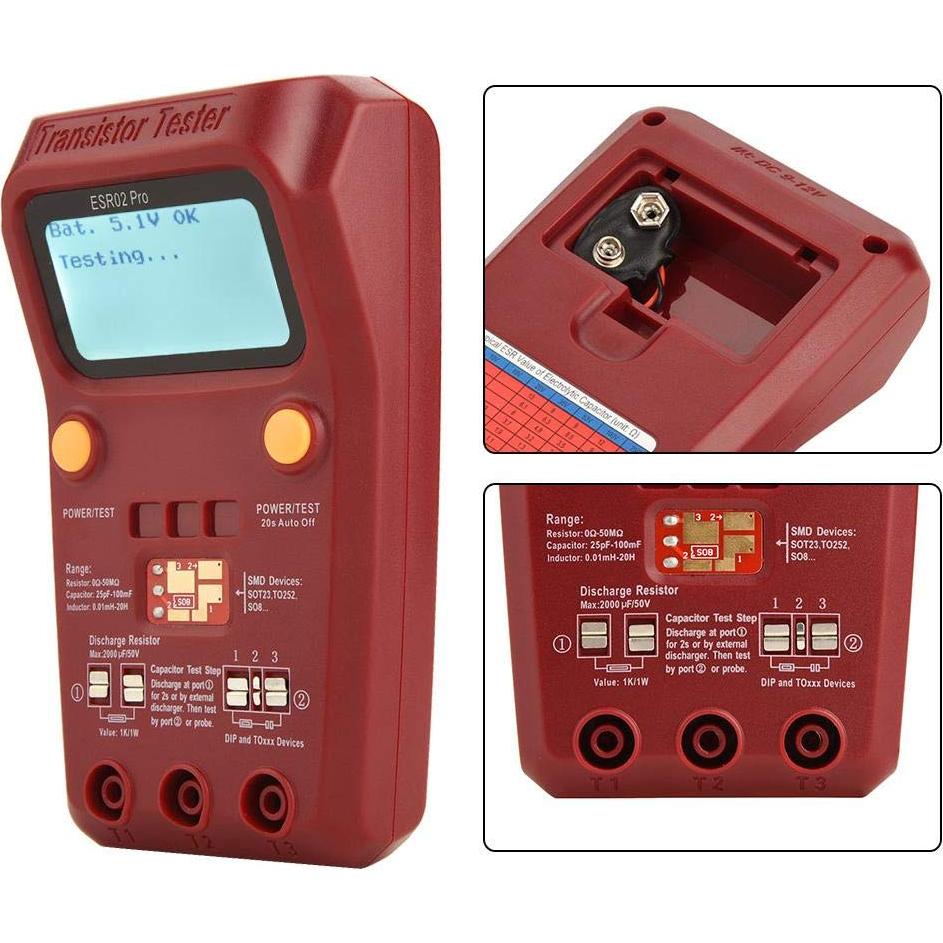 Probador Digital de Transistores BSIDE ESR02 Pro - Medidor de Capacitores e Inductores