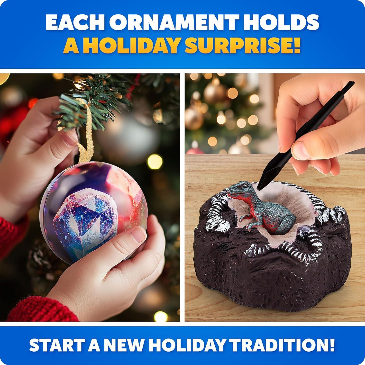 Kit de Adorno Navideño Blue Marble - 4 Excavaciones de Gemas y Dinosaurios