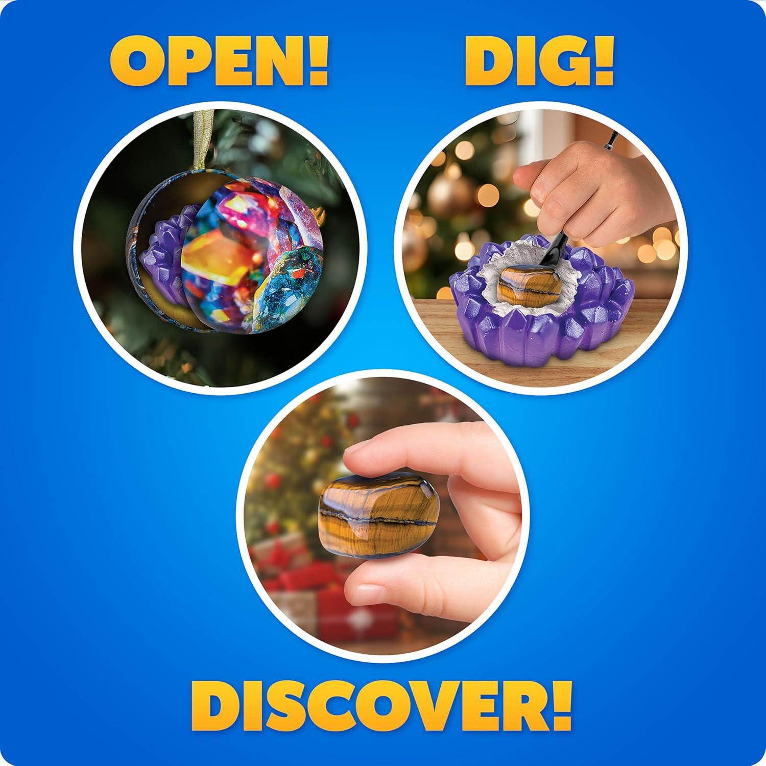 Kit de Adorno Navideño Blue Marble - 4 Excavaciones de Gemas y Dinosaurios