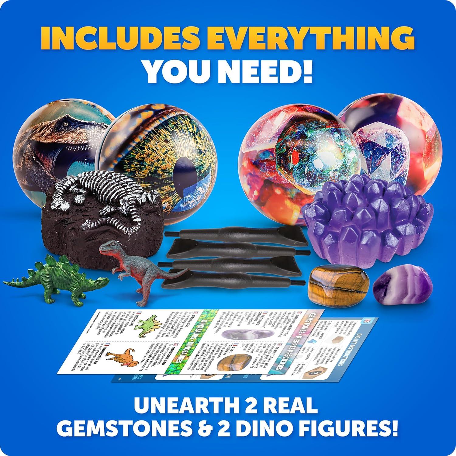 Kit de Adorno Navideño Blue Marble - 4 Excavaciones de Gemas y Dinosaurios