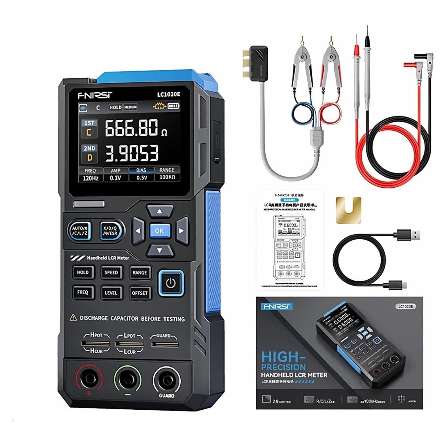 Medidor LCR FNIRSI LC1020E Pantalla Color 2.8" Precisión 0.3%