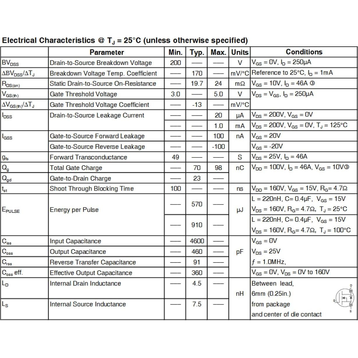 5 Transistores MOSFET IRFB4227 Canal N 65A 200V TO-220AB