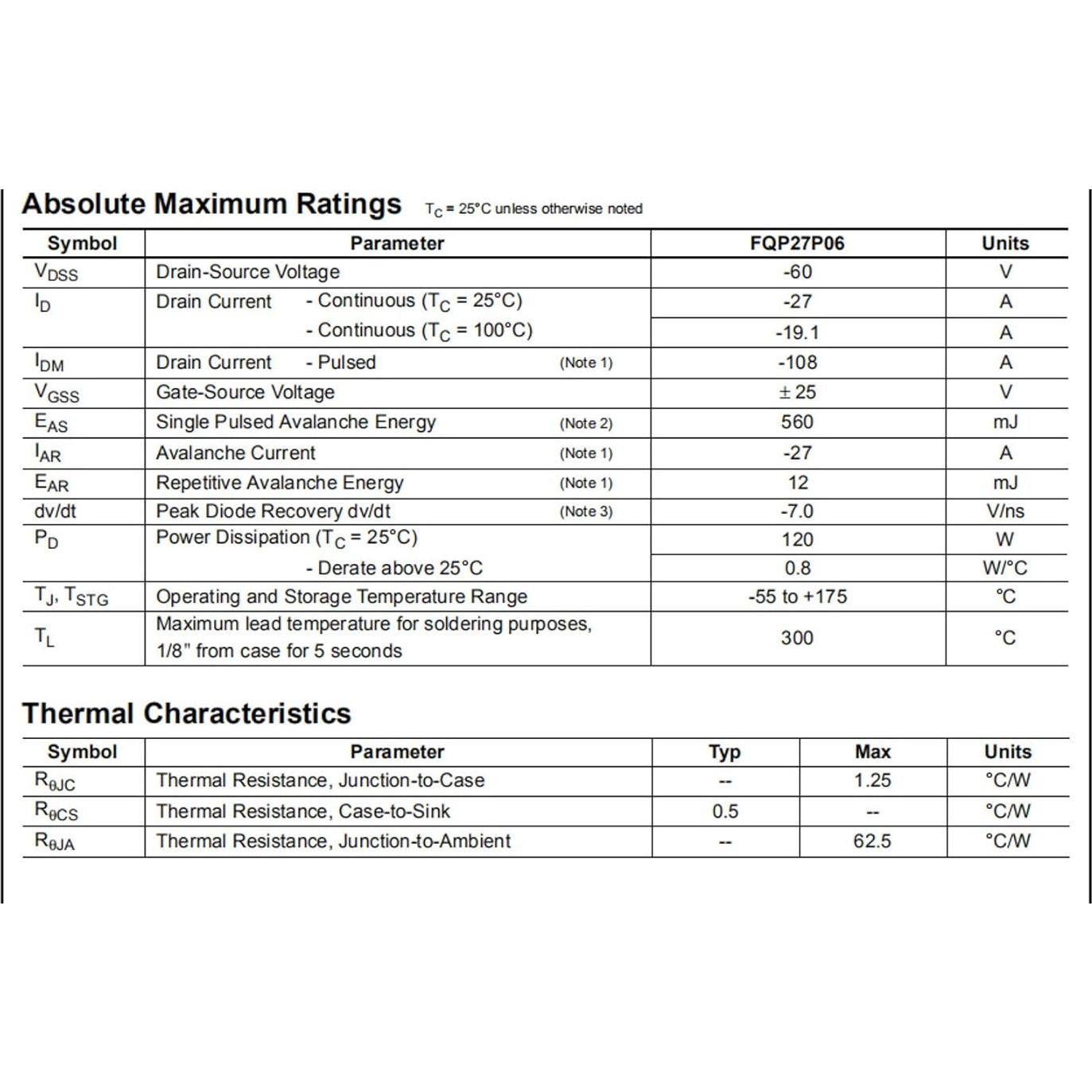 10 MOSFET FQP27P06 Bridgold 60V 27A TO-220