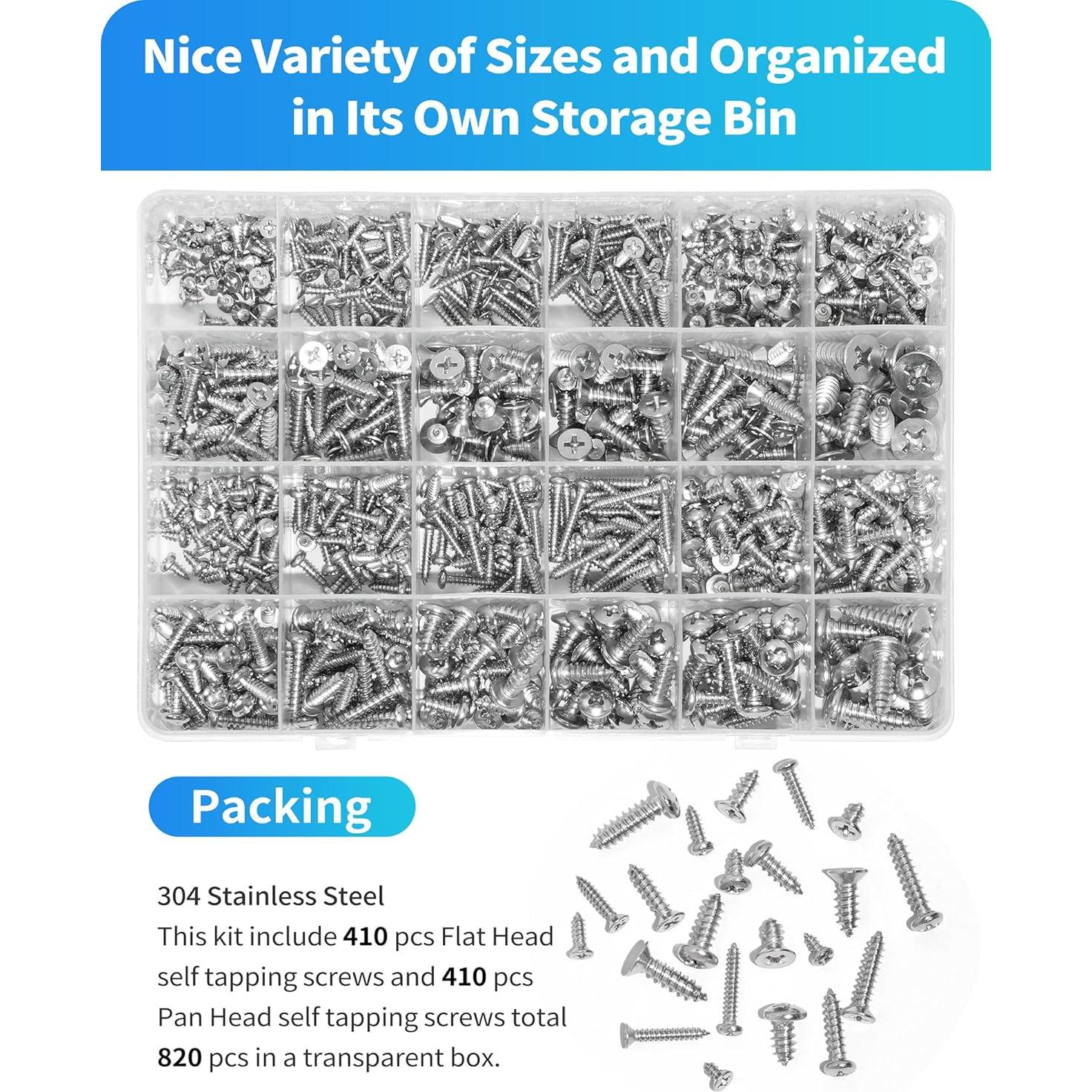 Juego de Tornillos de Madera DIVANC 820PCS M3 M4 M5 M6 Acero Inox