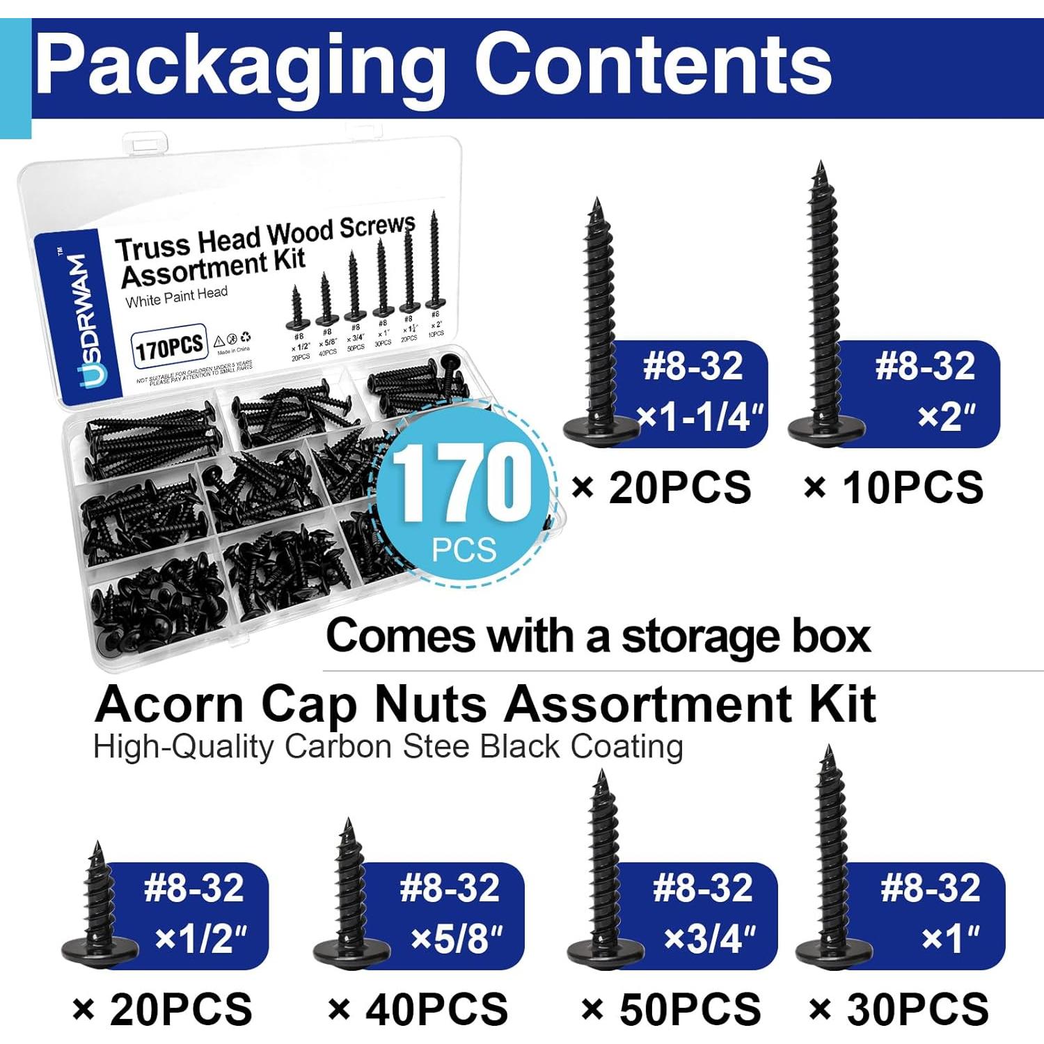 Kit de Tornillos Autoperforantes de Madera Usdrwam 170 PCS