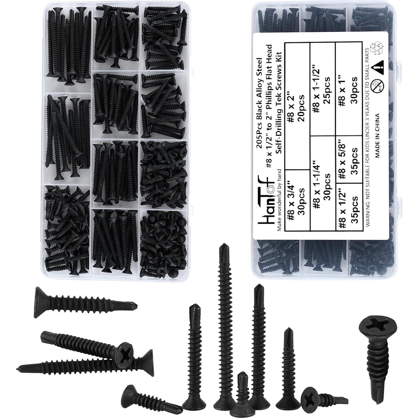 205 Tornillos Autoperforantes Cabeza Plana HanTof 8# Negro