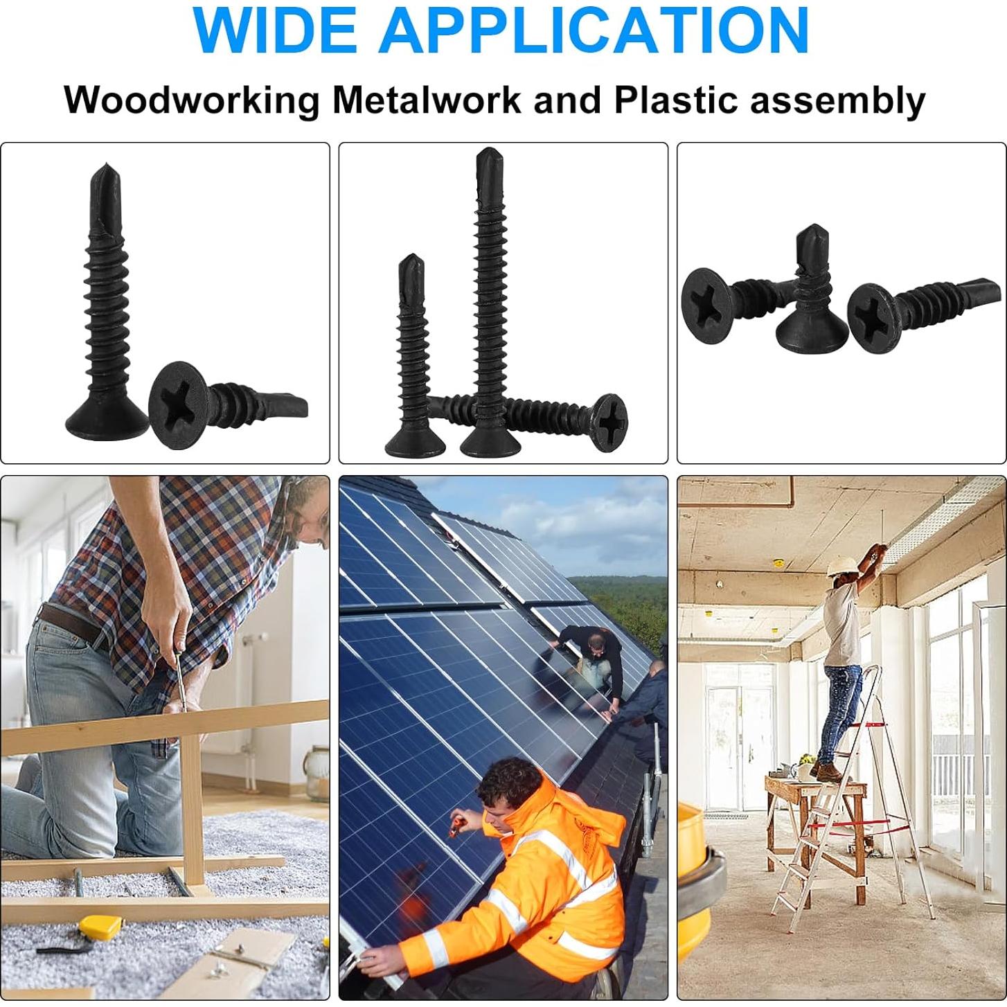 205 Tornillos Autoperforantes Cabeza Plana HanTof 8# Negro