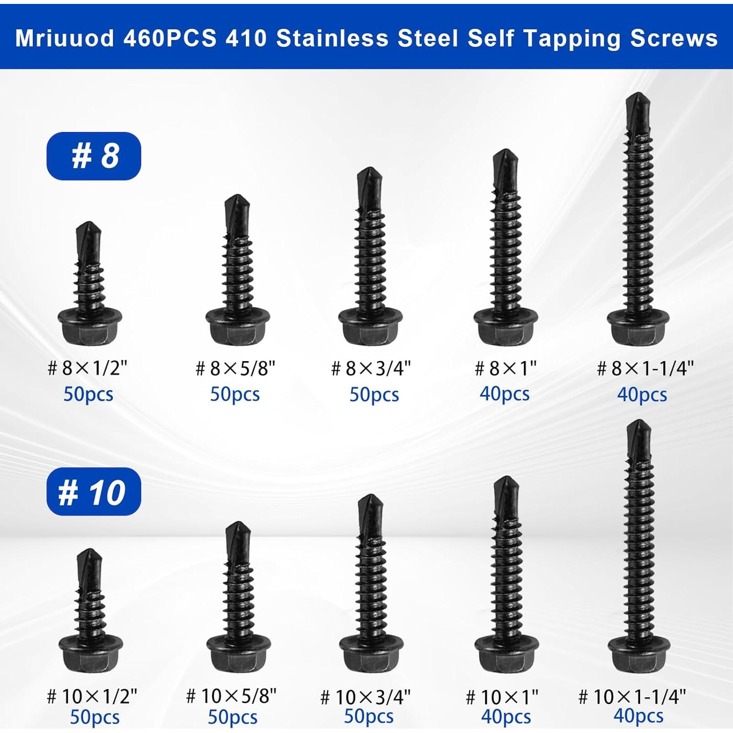 Kit de Tornillos Autoperforantes Mriuuod 460PCS Acero Inoxidable