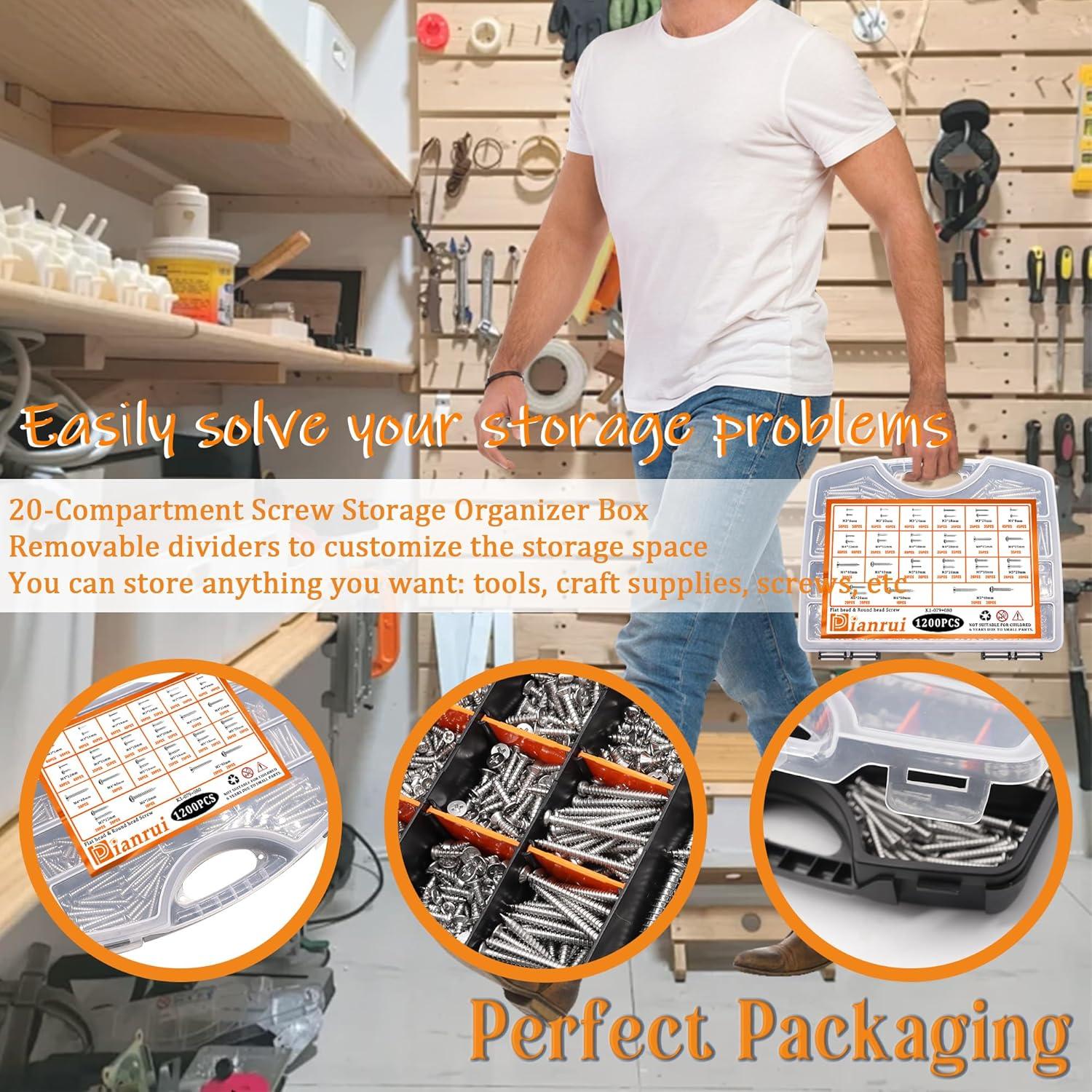 Kit de Tornillos de Madera 1200 PCS Dianrui M3/M4/M5/M6 Acero Inoxidable
