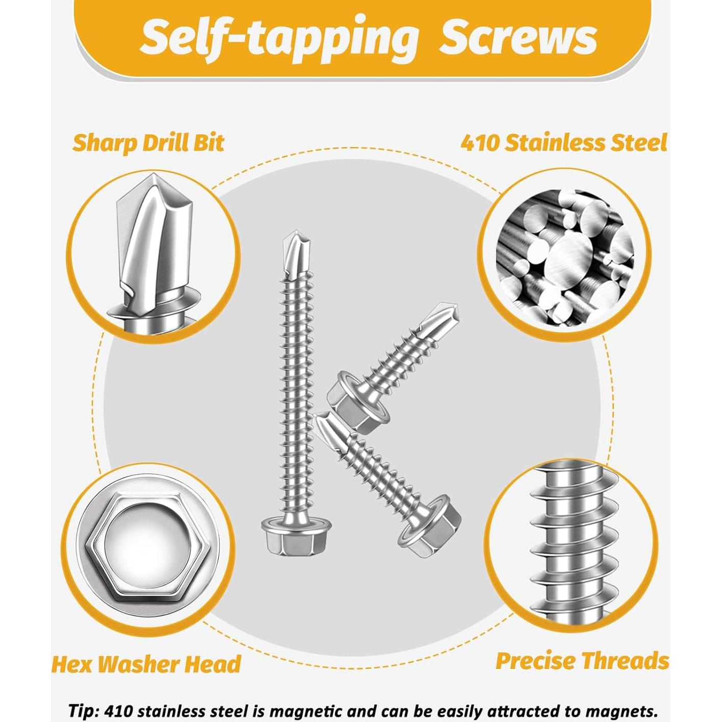 Kit de Tornillos Autoperforantes Kadrick 170 Piezas Acero Inoxidable