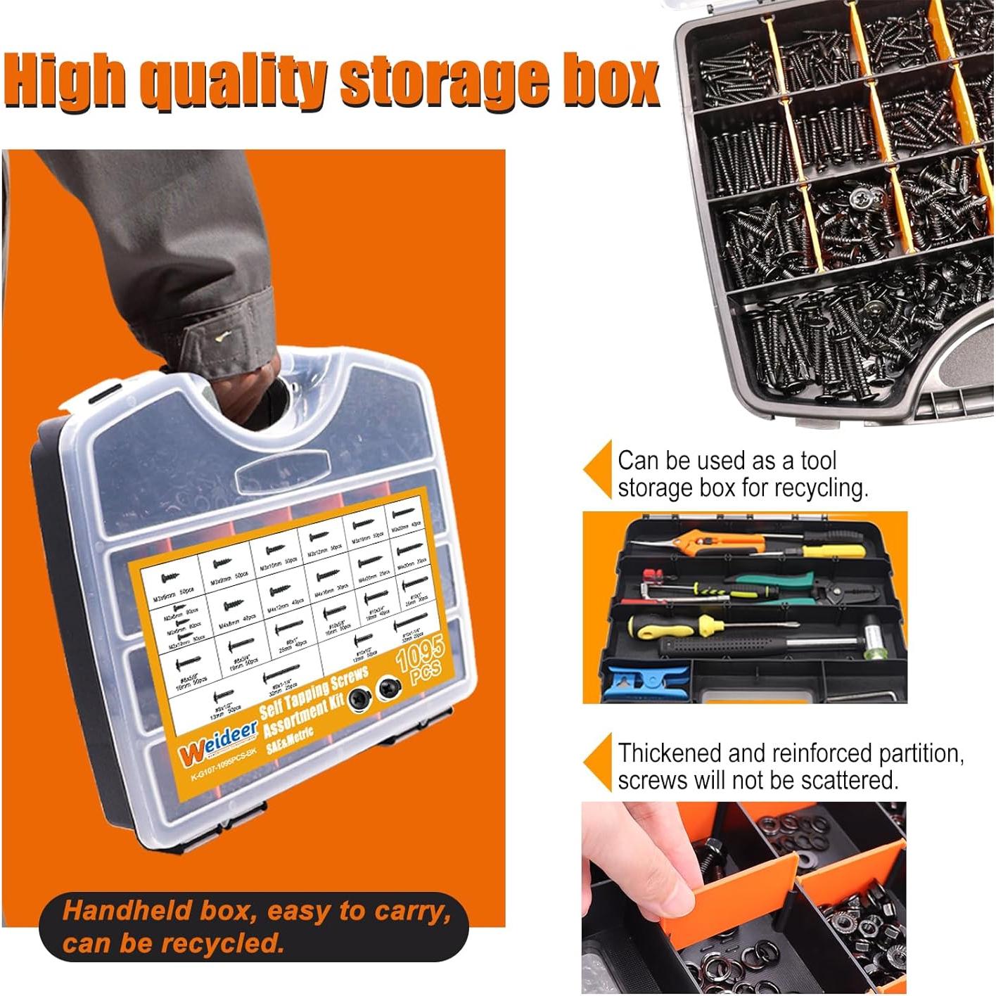 Kit de Tornillos Autoperforantes Weideer 1095 Piezas Acero Inoxidable