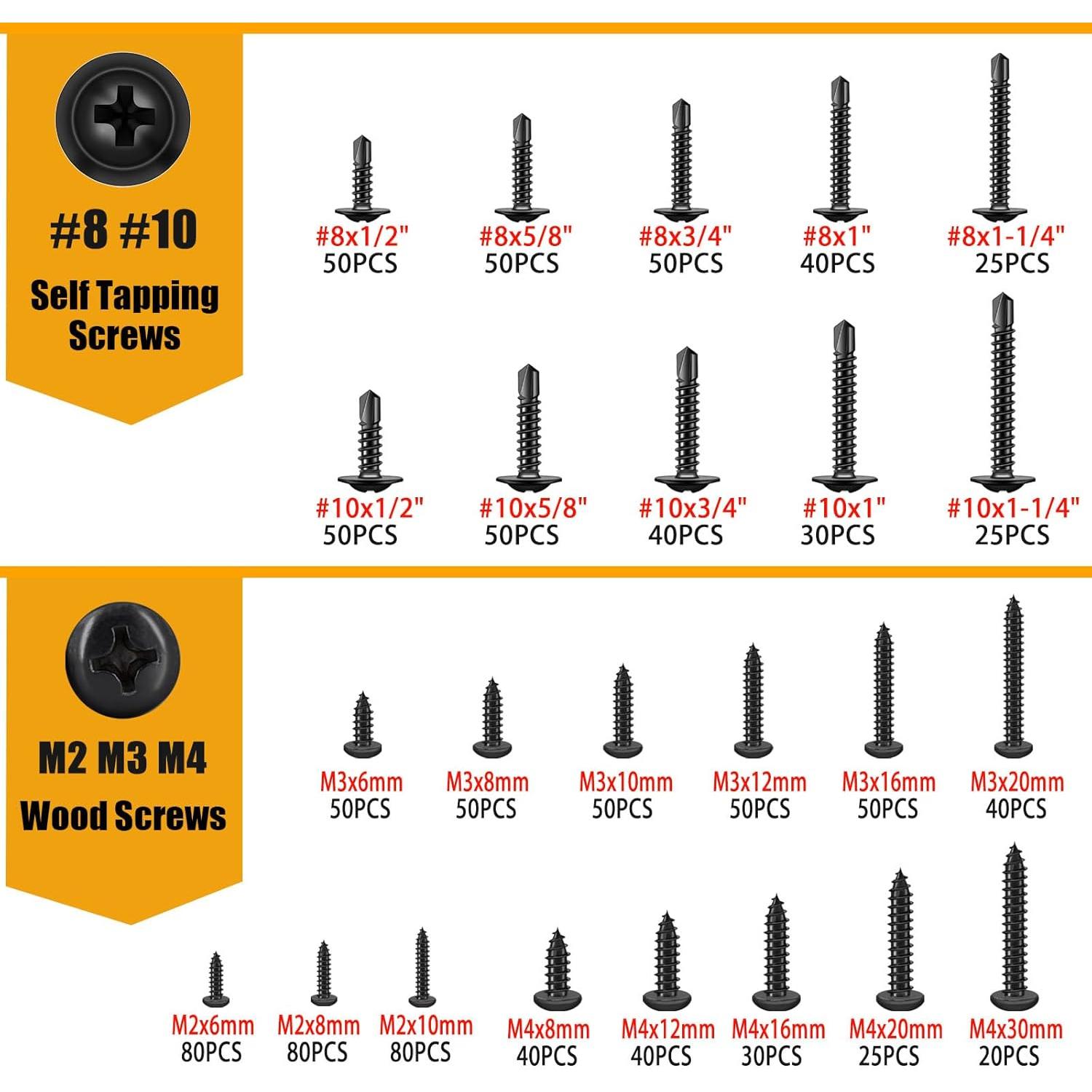 Kit de Tornillos Autoperforantes Weideer 1095 Piezas Acero Inoxidable