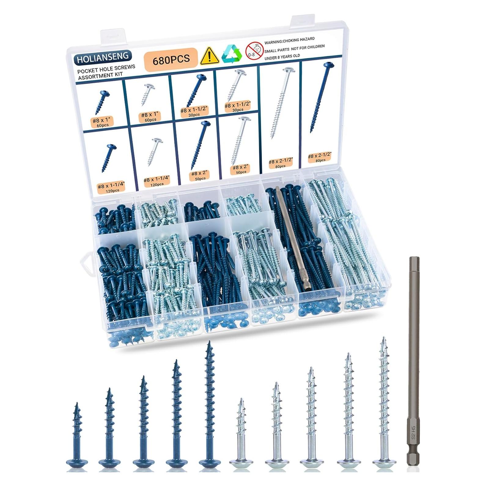 Kit de Tornillos de Agujero de Bolsillo 680 Piezas HOLIANSENG