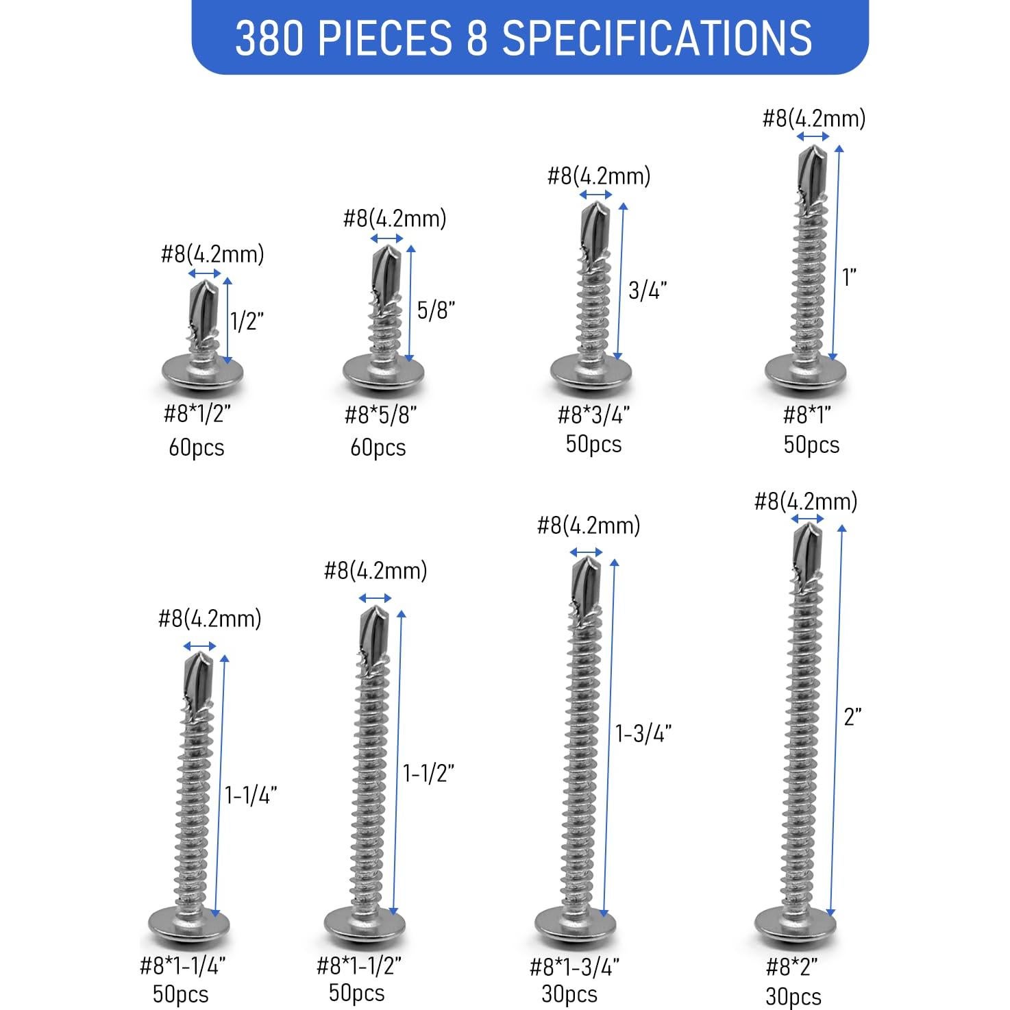 Kit de 380 Tornillos Autoperforantes SIAOKL Acero Inoxidable 410