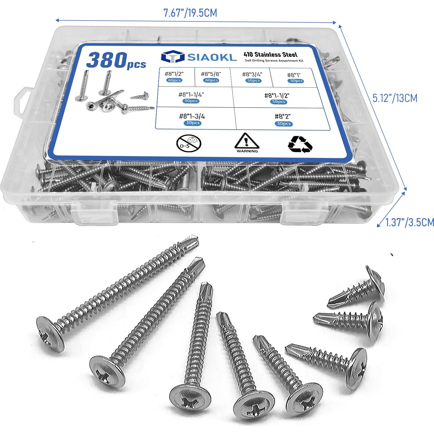 Kit de 380 Tornillos Autoperforantes SIAOKL Acero Inoxidable 410