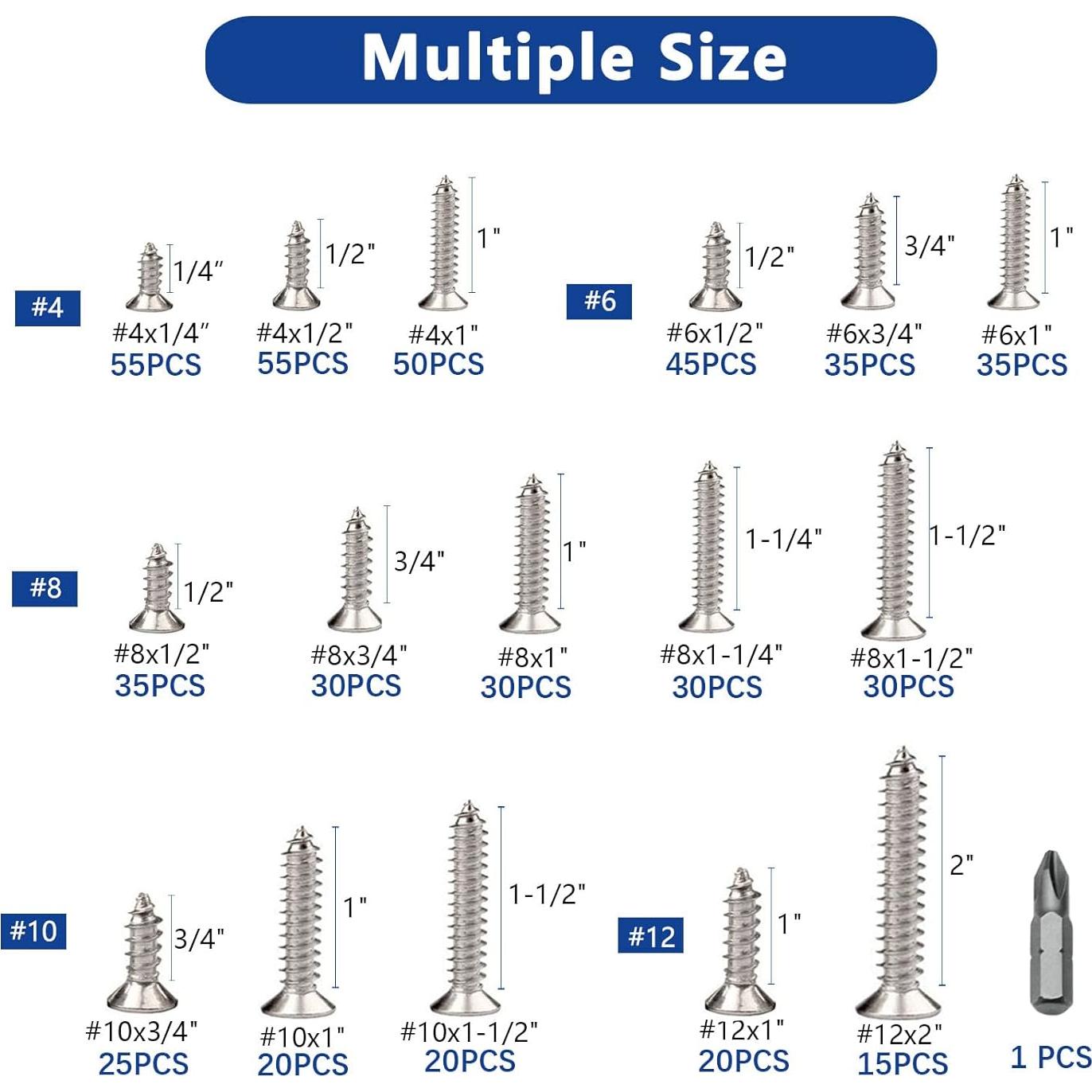 Conjunto de Tornillos de Madera JROUTH 530 Pcs Acero Inoxidable