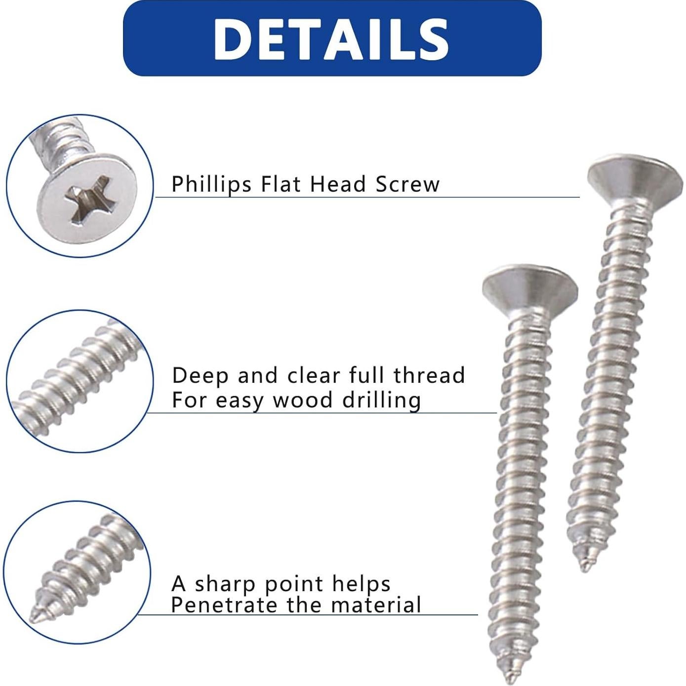 Conjunto de Tornillos de Madera JROUTH 530 Pcs Acero Inoxidable