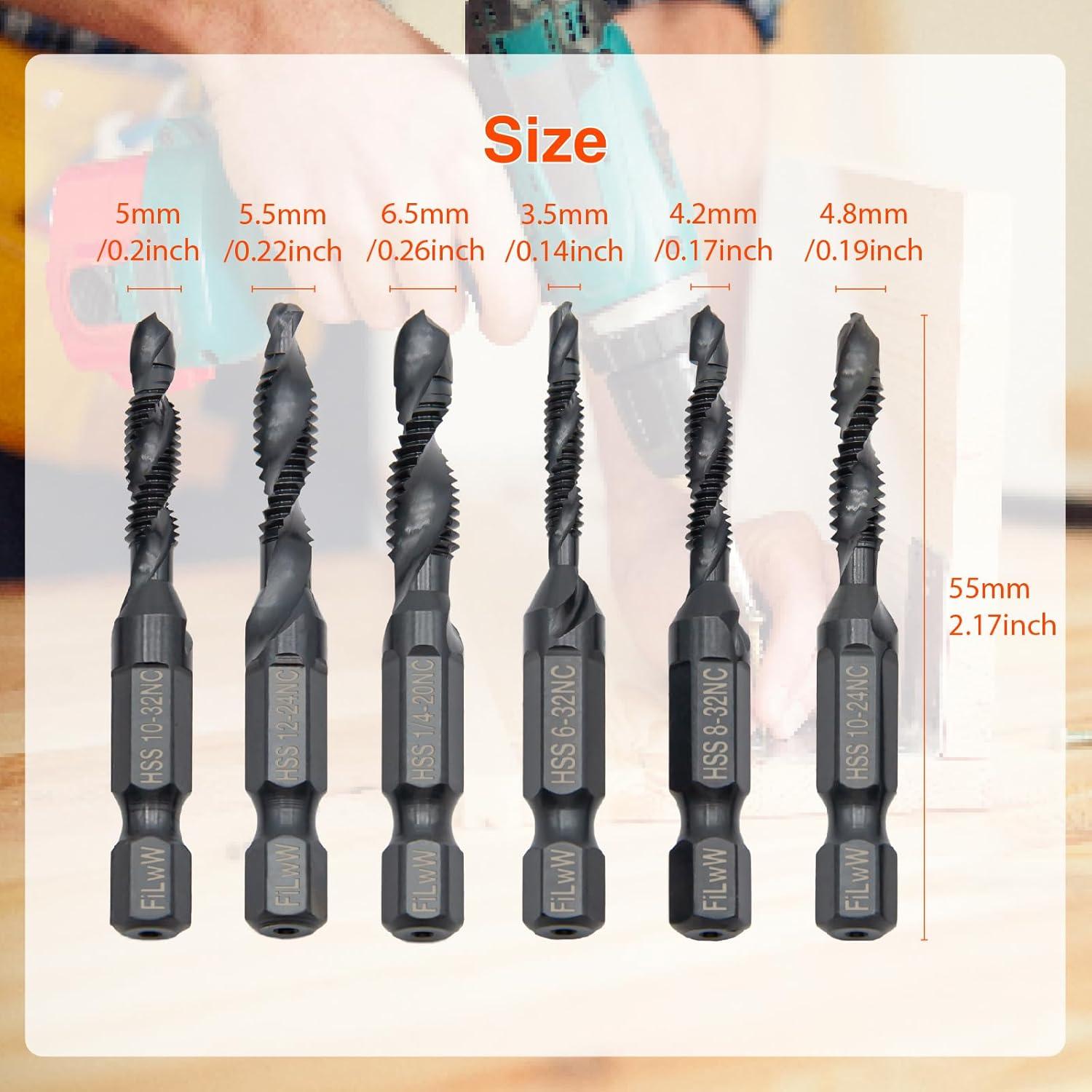 Juego de 6 brocas y machos HSS con portabrocas FiLwW