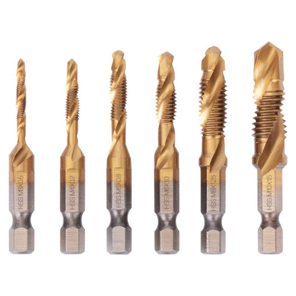 Juego de Brocas y Machos Yakamoz 6Pcs HSS Titanio M3-M10