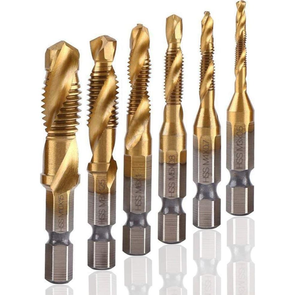 Juego de Brocas y Machos Yakamoz 6Pcs HSS Titanio M3-M10