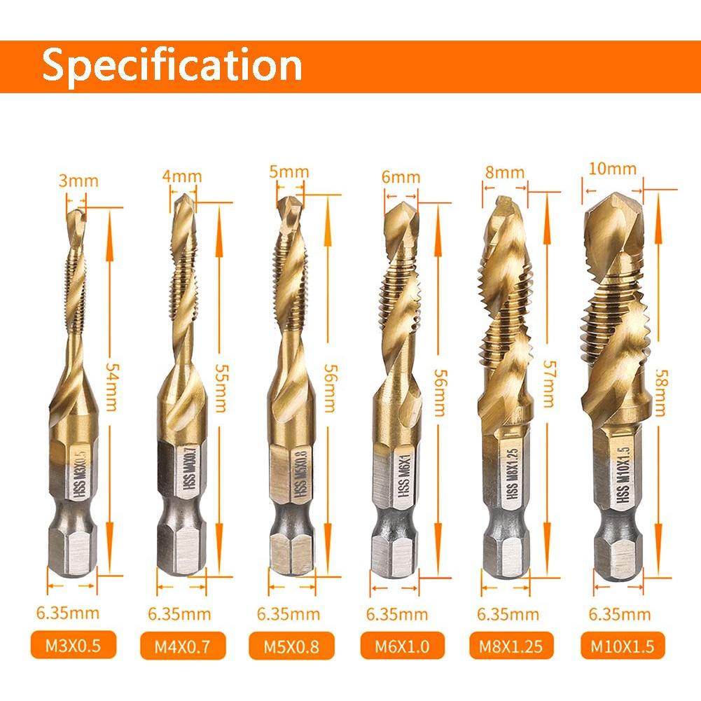 Juego de Brocas y Machos Yakamoz 6Pcs HSS Titanio M3-M10