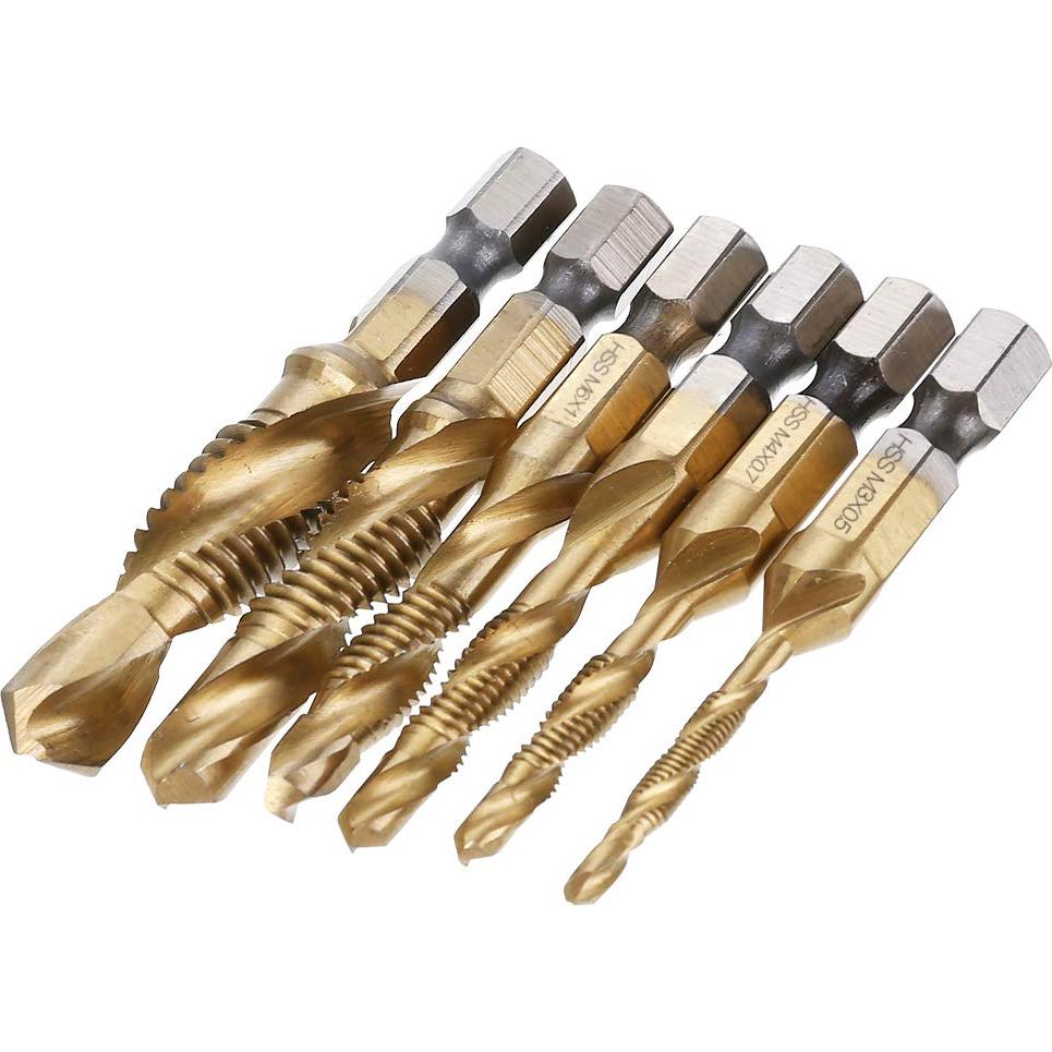 Juego de Brocas y Machos Yakamoz 6Pcs HSS Titanio M3-M10