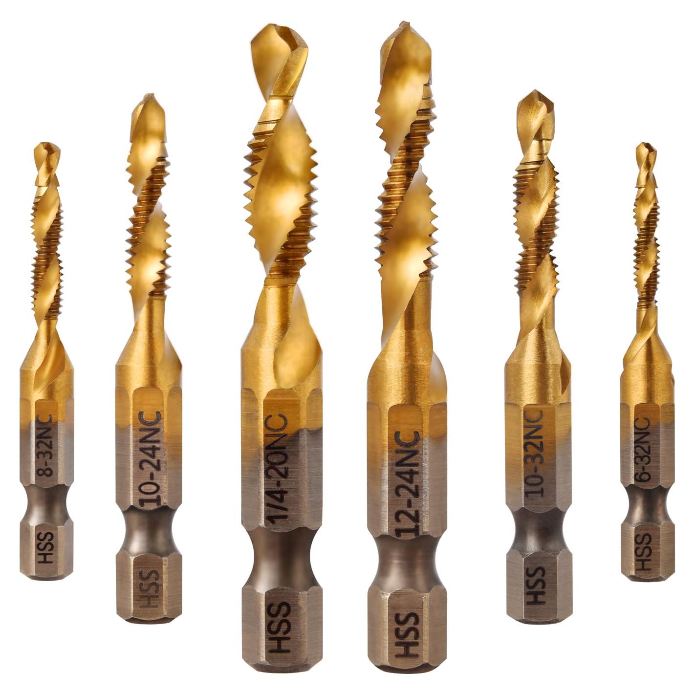 Juego de Brocas y Machos de Rosca Titanio 6 Piezas HSS 4341