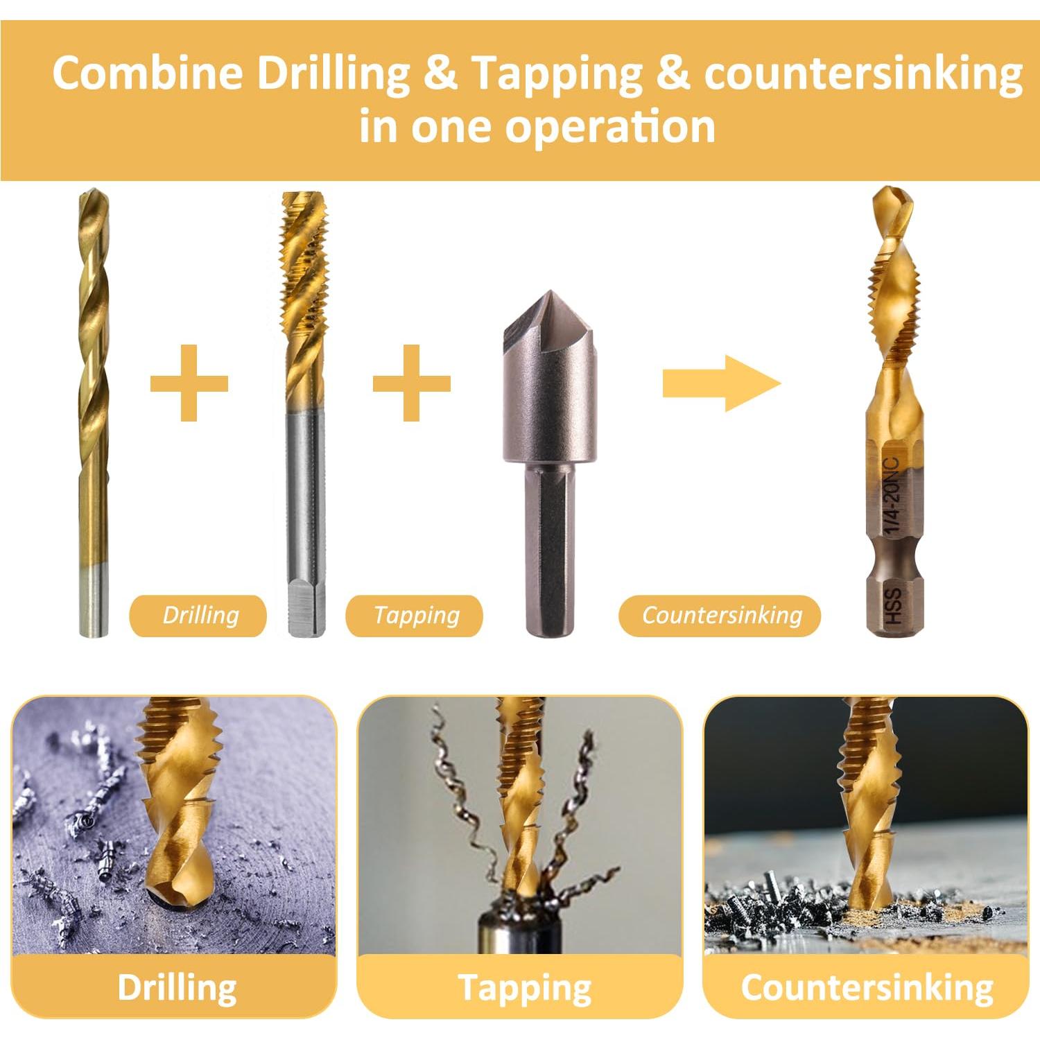 Juego de Brocas y Machos de Rosca Titanio 6 Piezas HSS 4341