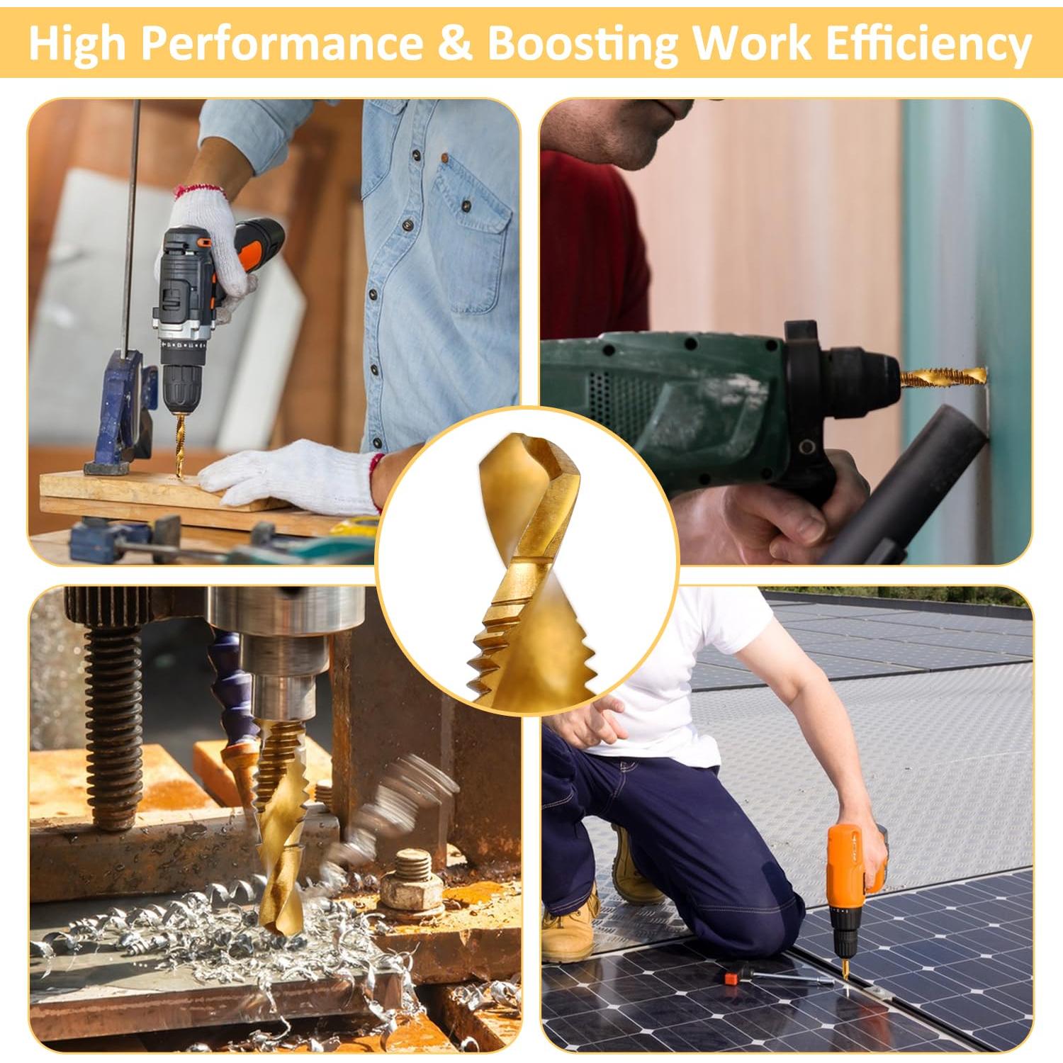 Juego de Brocas y Machos de Rosca Titanio 6 Piezas HSS 4341