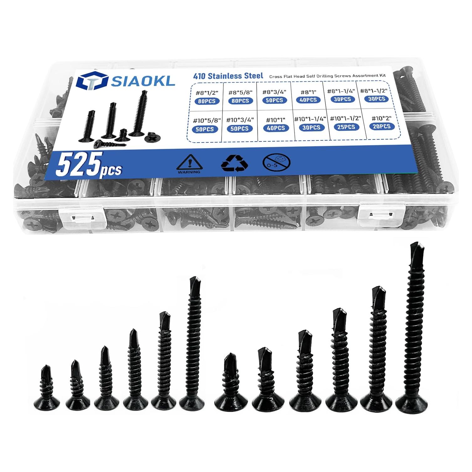 Kit de Tornillos Autorroscantes SIAOKL 525 Piezas Acero Inoxidable