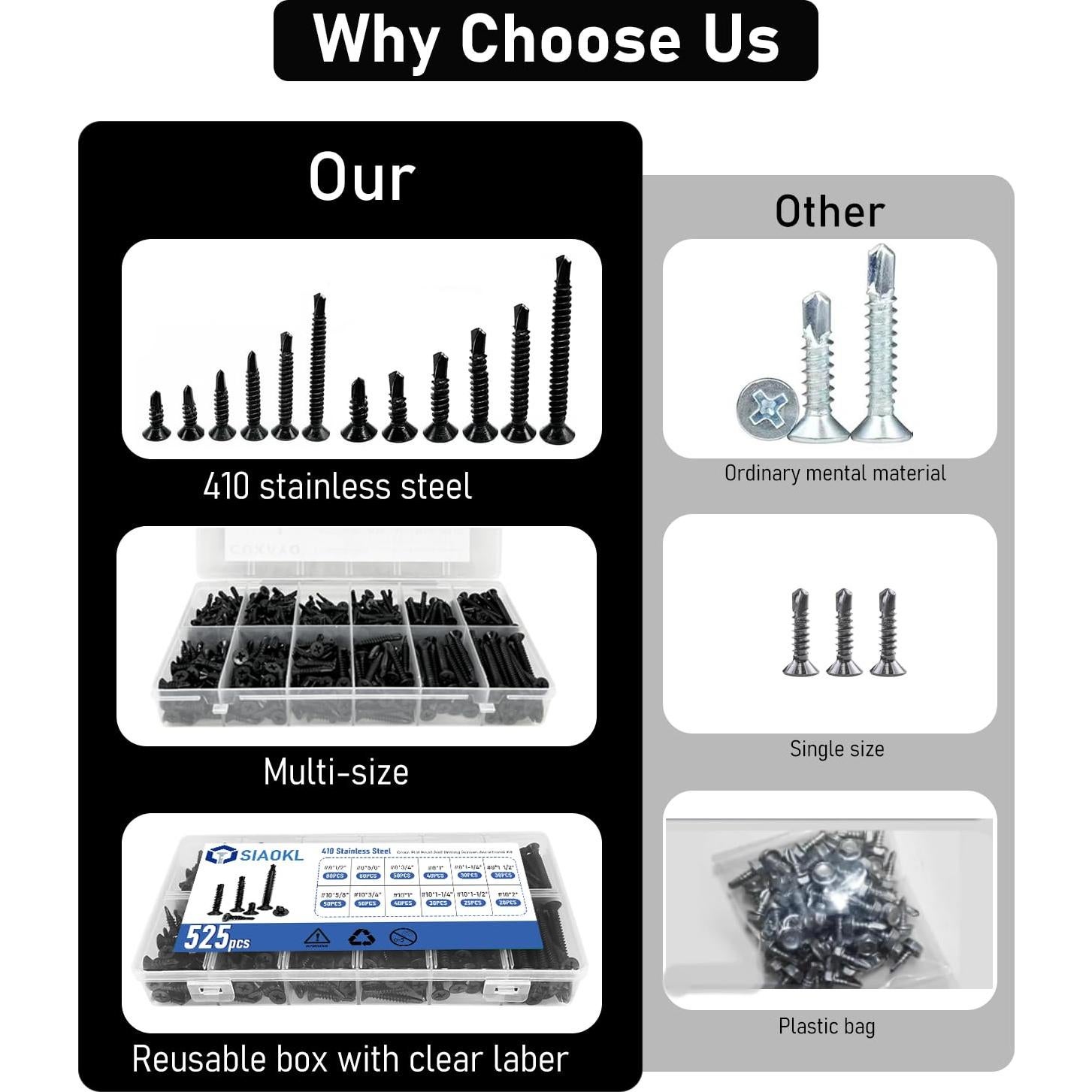 Kit de Tornillos Autorroscantes SIAOKL 525 Piezas Acero Inoxidable