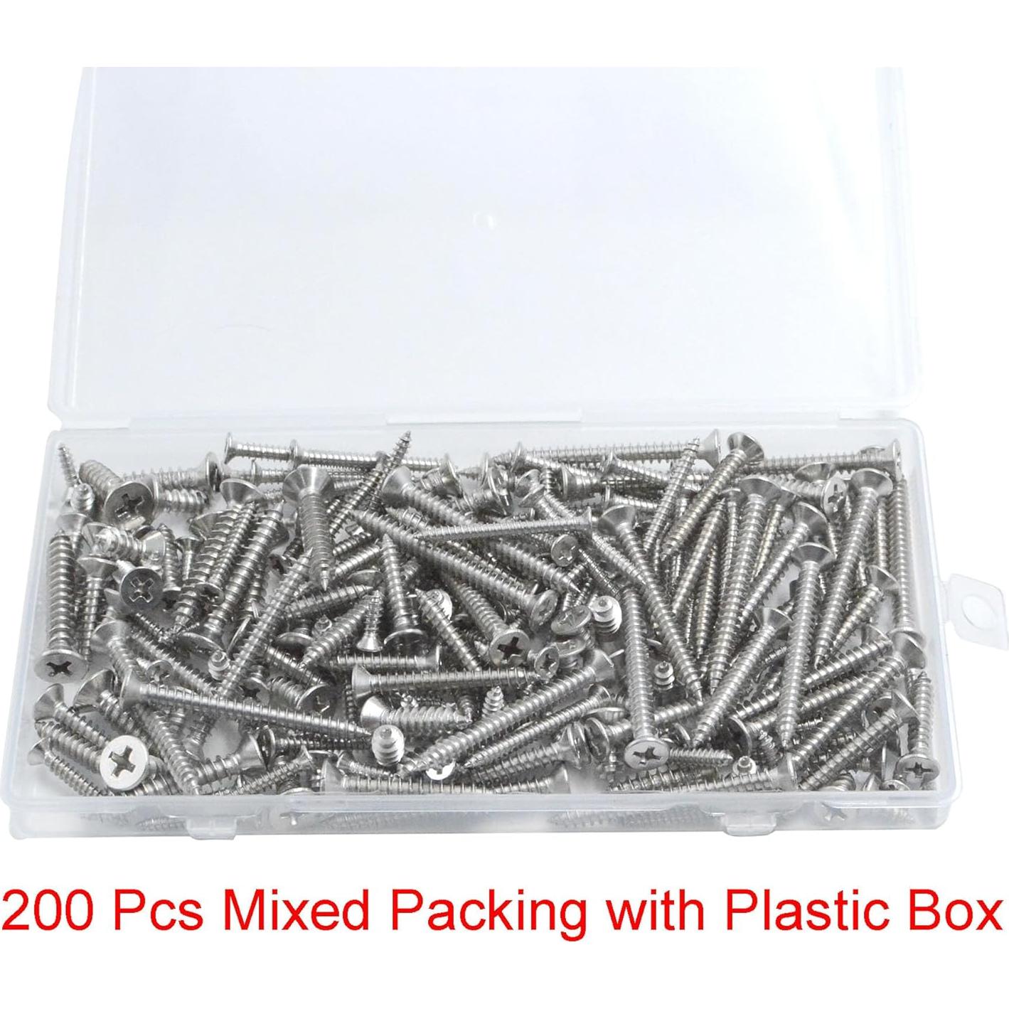 Juego de Tornillos Autoperforantes YIKANGHENG 200 Pcs Acero Inoxidable 304