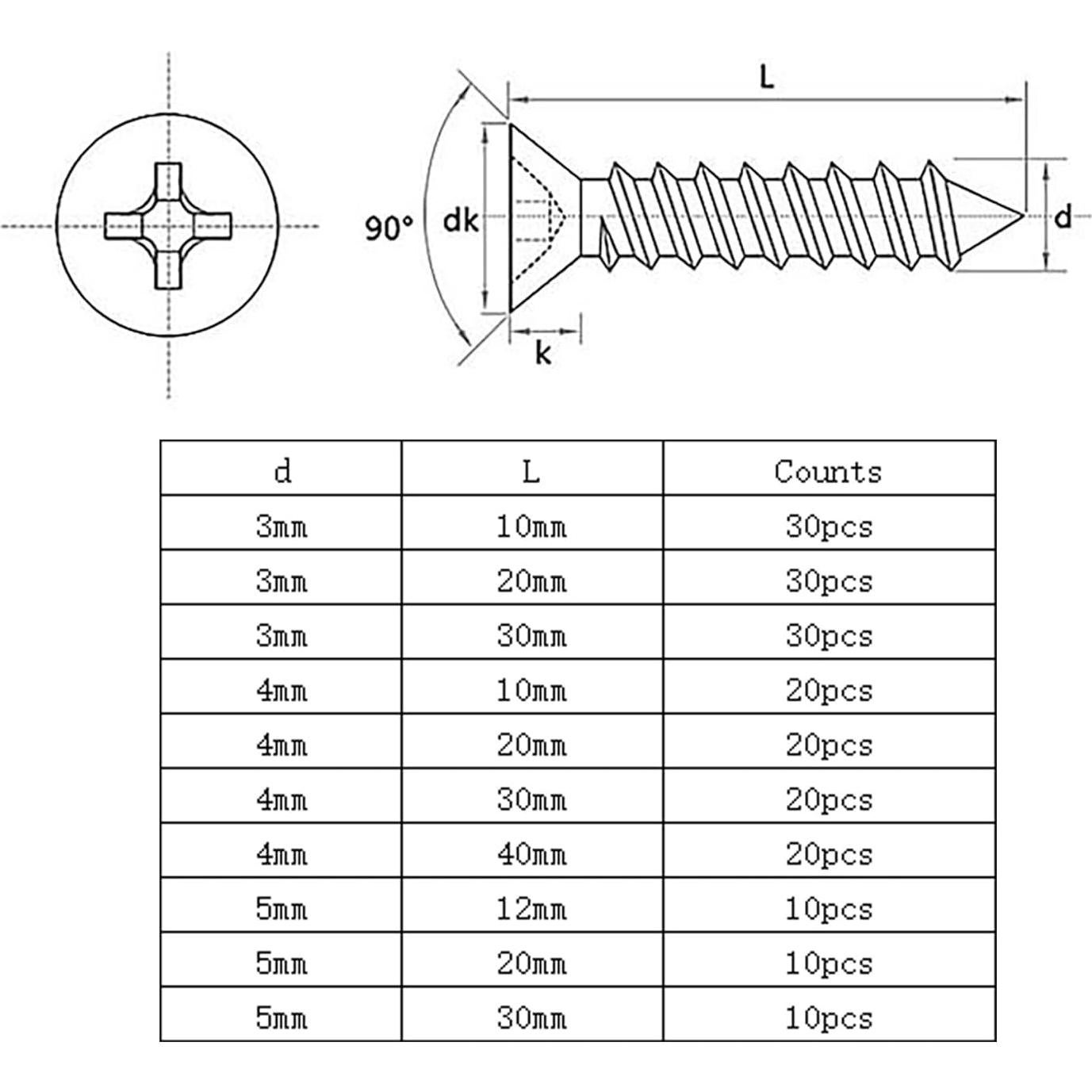 Juego de Tornillos Autoperforantes YIKANGHENG 200 Pcs Acero Inoxidable 304
