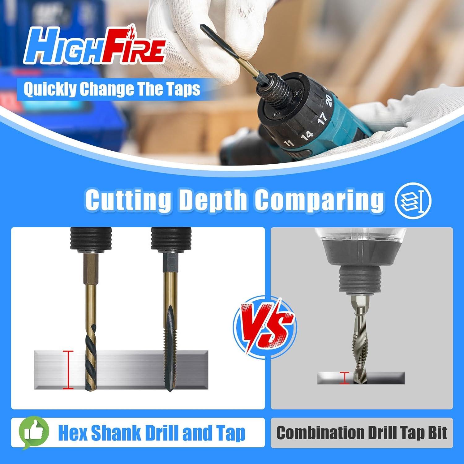 Juego de Brocas y Machos de Rosca Hexagonales 10 Piezas HighFire