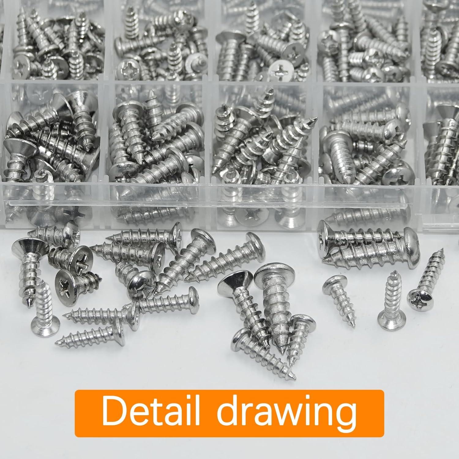 Juego de 435 Tornillos Autoperforantes Acero Inoxidable 304 M3-M6