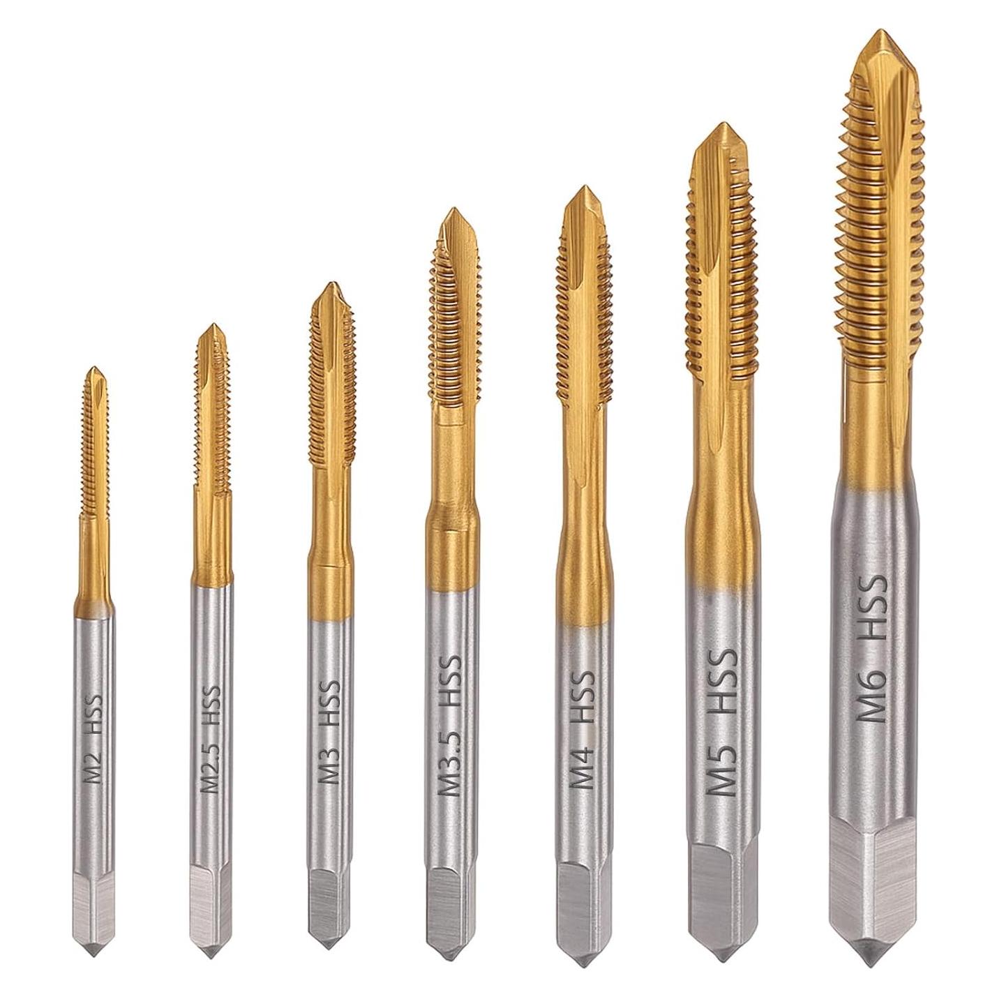 Juego de 7 brocas de rosca M2 a M6 HSS con recubrimiento de titanio