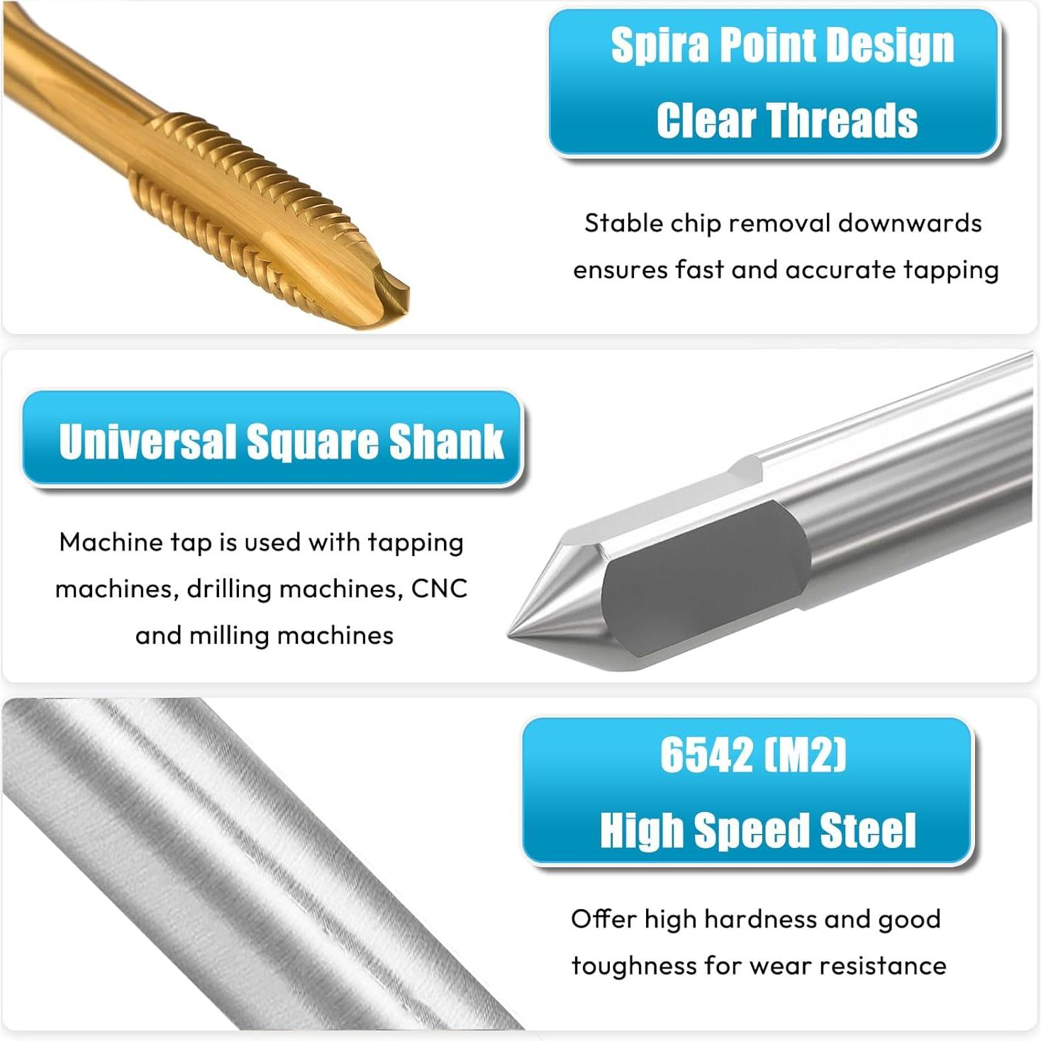 Juego de 7 brocas de rosca M2 a M6 HSS con recubrimiento de titanio