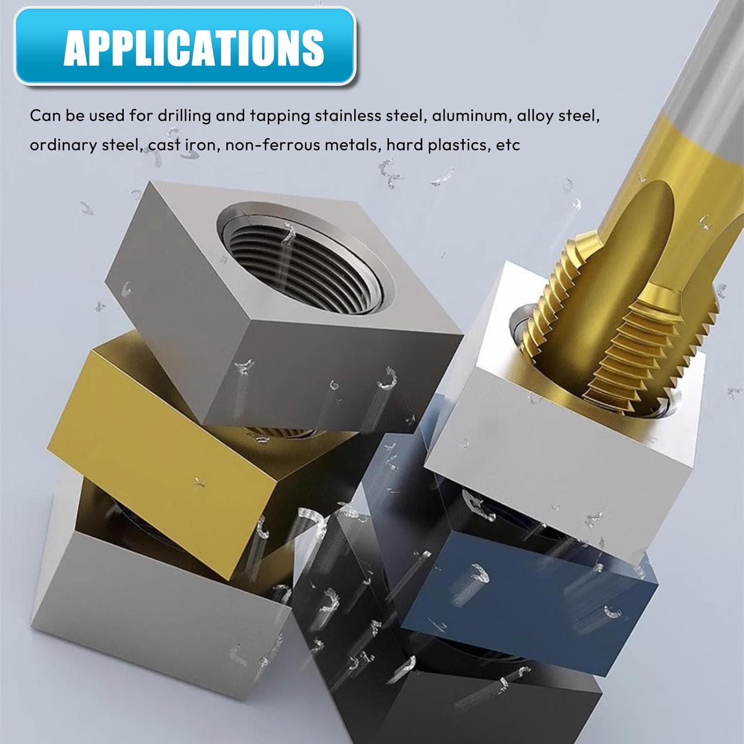 Juego de 7 brocas de rosca M2 a M6 HSS con recubrimiento de titanio