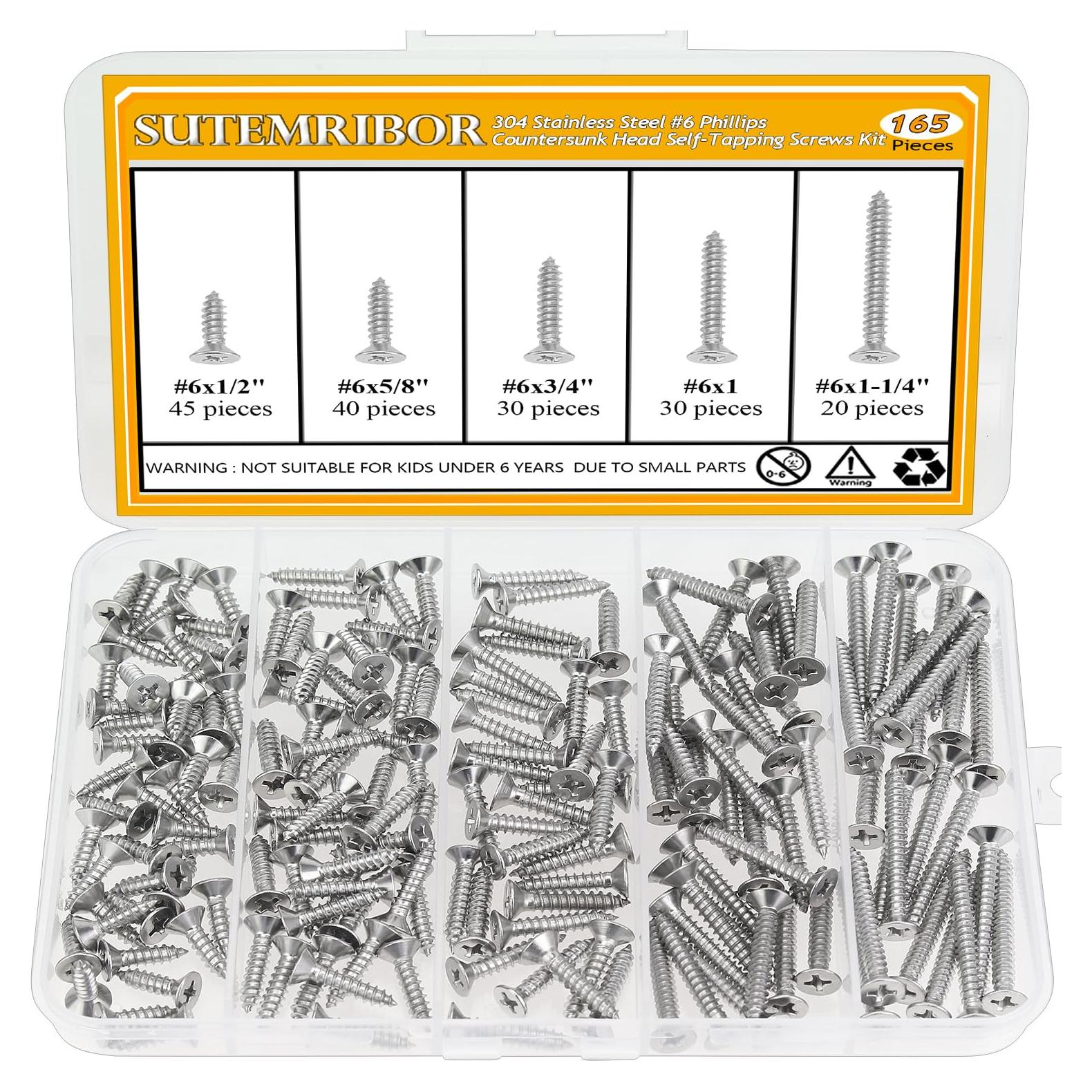 Juego de Tornillos de Madera Sutemribor 165 Piezas #6 Phillips