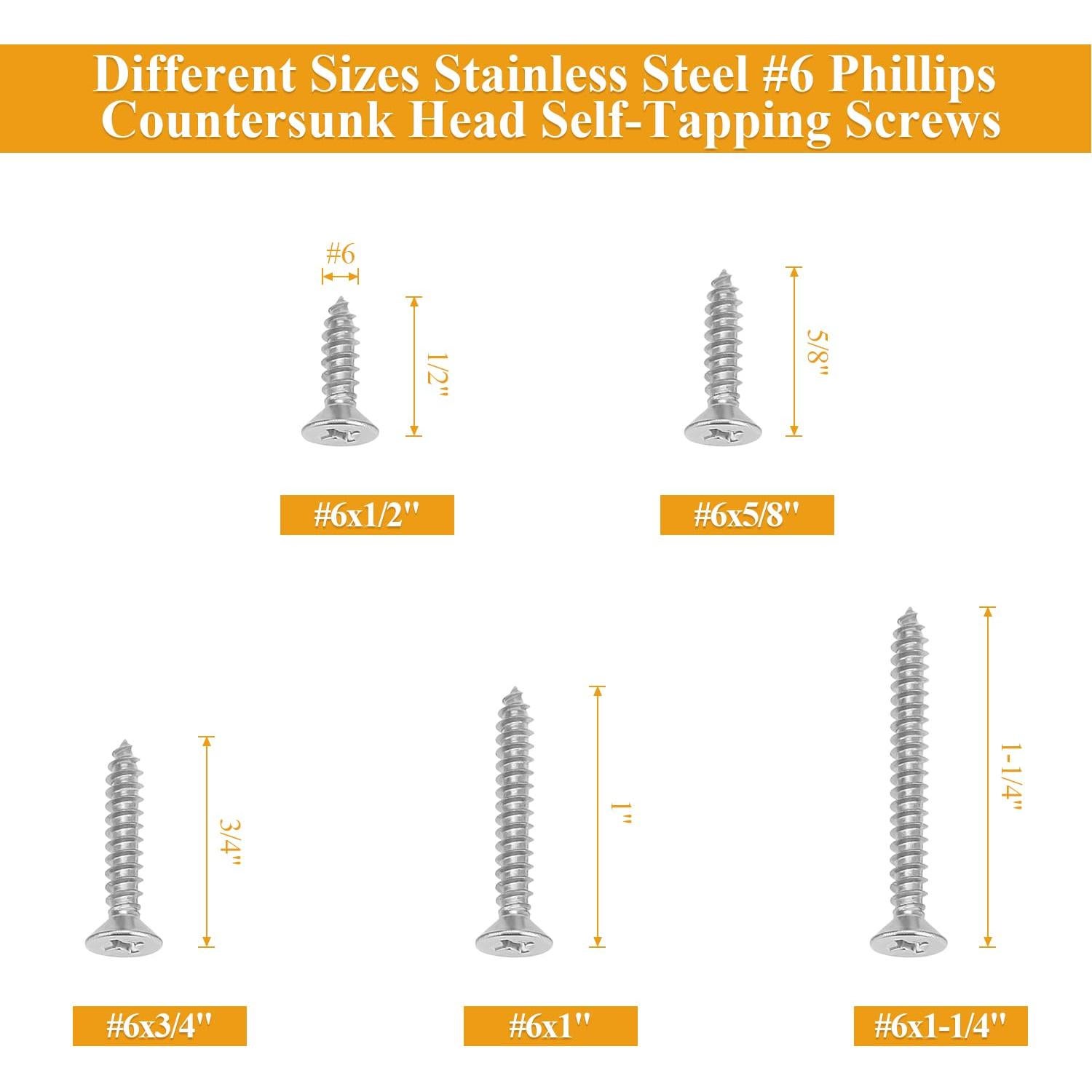 Juego de Tornillos de Madera Sutemribor 165 Piezas #6 Phillips