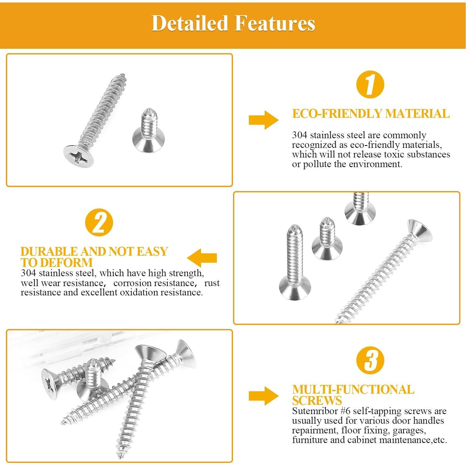 Juego de Tornillos de Madera Sutemribor 165 Piezas #6 Phillips