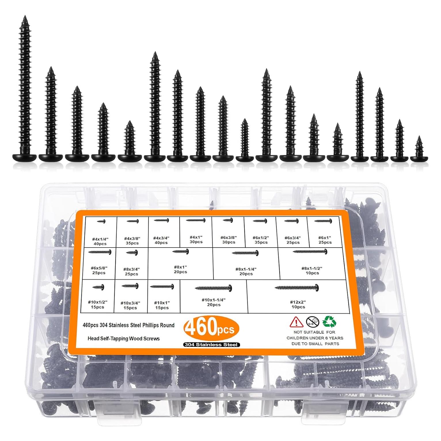 Kit de Tornillos de Madera COMNICO 460 Pcs Acero Inoxidable Negro