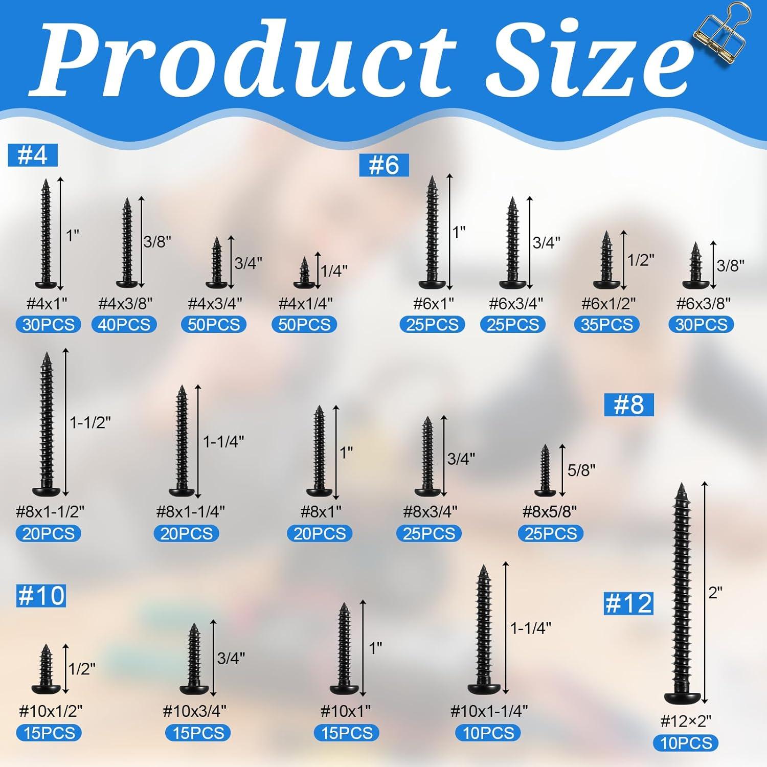 Kit de Tornillos de Madera COMNICO 460 Pcs Acero Inoxidable Negro