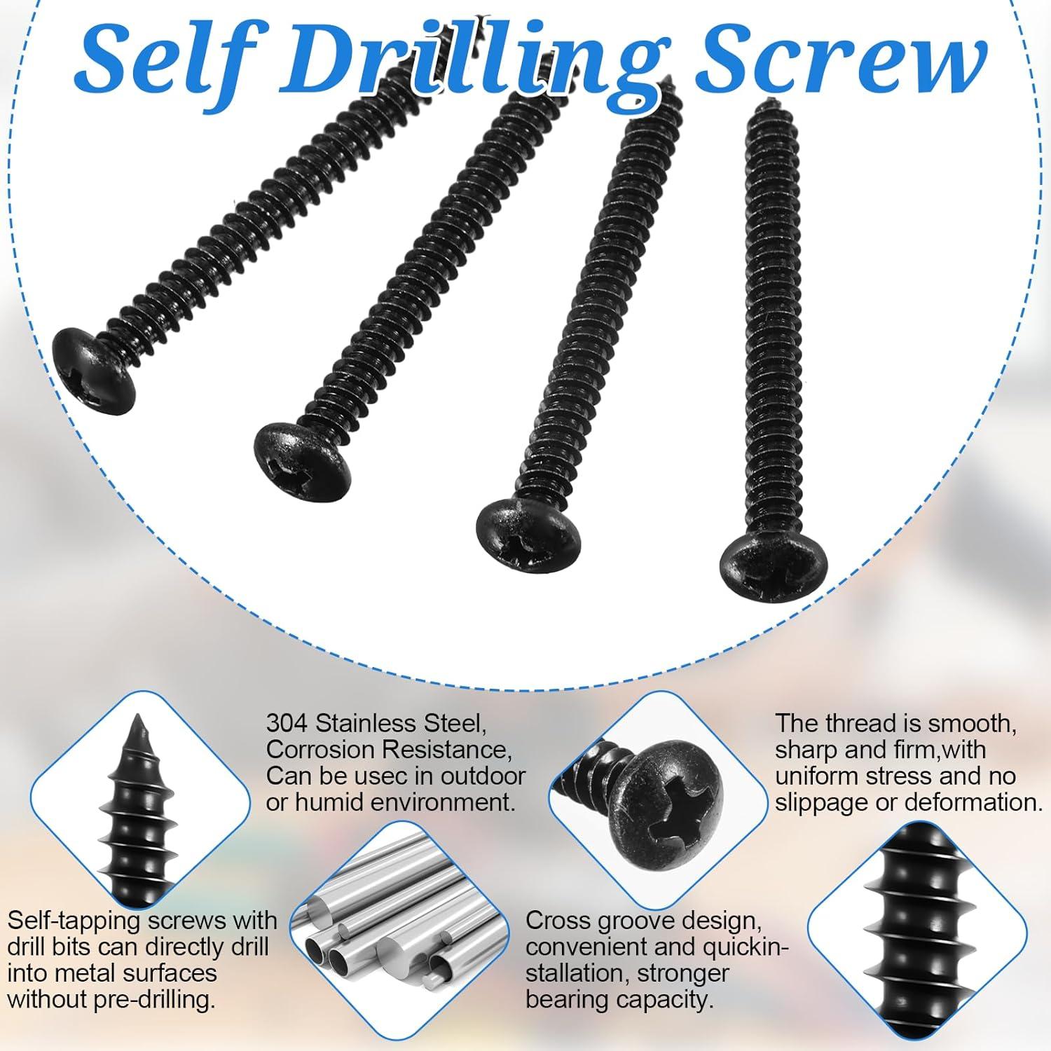 Kit de Tornillos de Madera COMNICO 460 Pcs Acero Inoxidable Negro