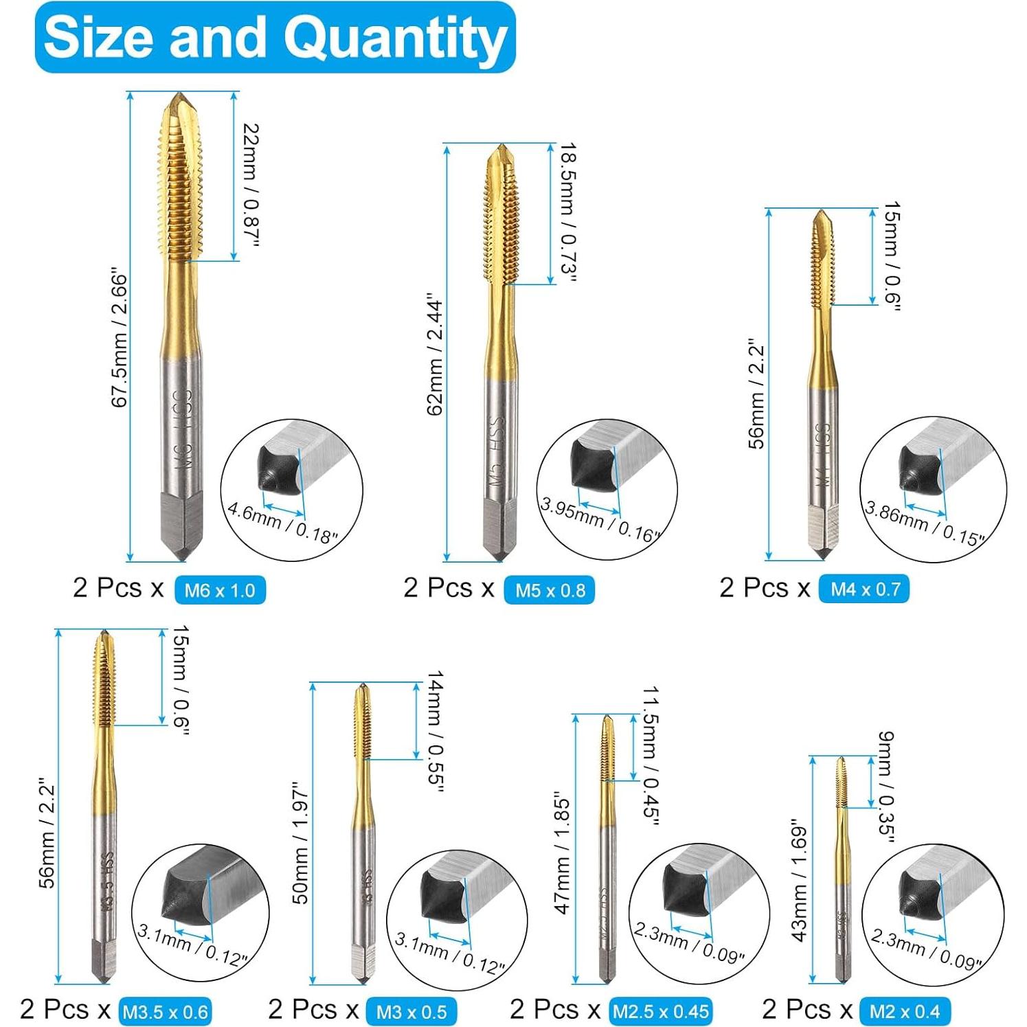 Juego de Brocas de Punta Espiral uxcell M2 a M6 Acero Rápido