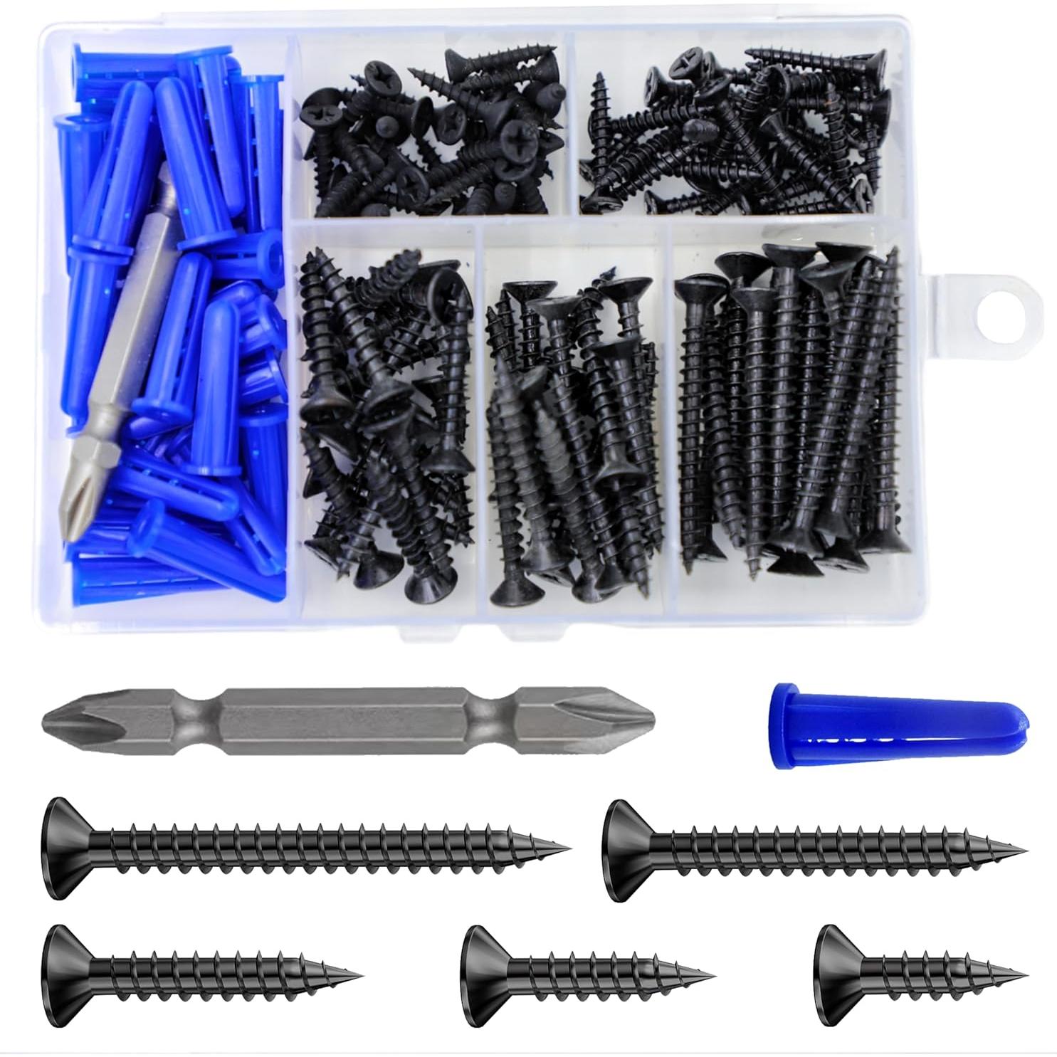 Tornillos de Madera Negro Wensilon 150 Pcs Autoperforantes