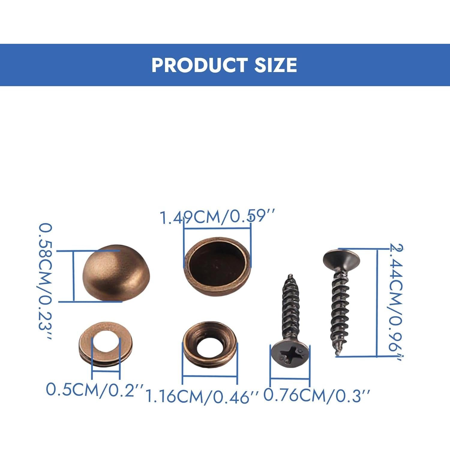 24 Tornillos Decorativos de Latón M4 25mm con Tapas y Destornillador