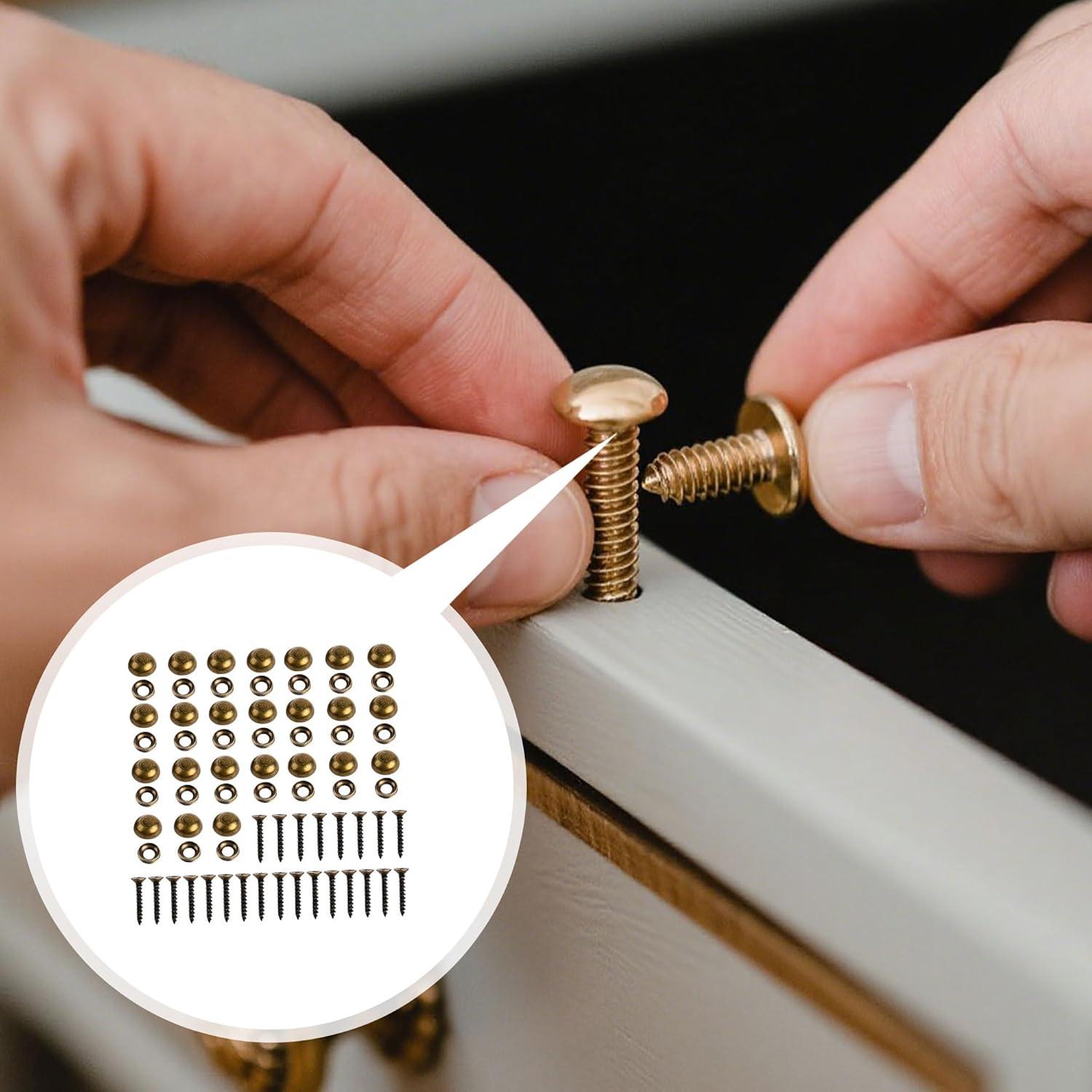 24 Tornillos Decorativos de Latón M4 25mm con Tapas y Destornillador