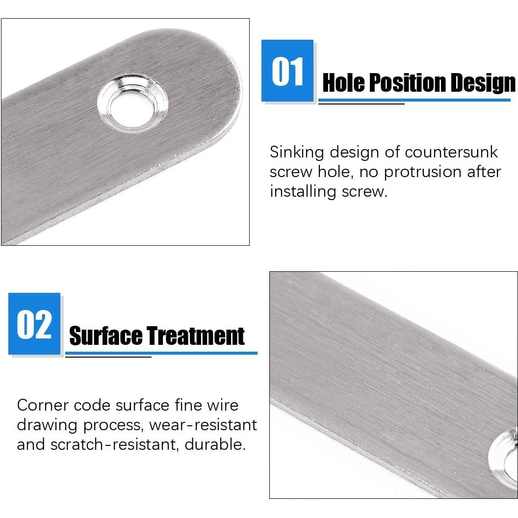 Glarks Soportes Planos Rectos de Acero Inoxidable 60mm - 20 Pcs